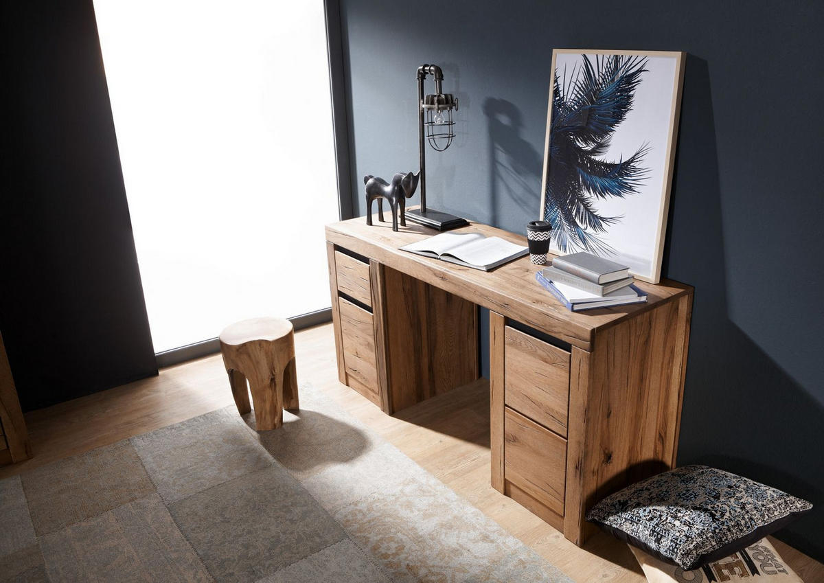SCHREIBTISCH Wild-/Zerreiche 150x50x75 natur geölt MONTREUX #119 - Braun, Holz (50/150/75cm) - Massivmoebel24