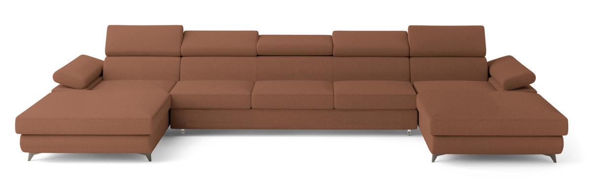 WOHNLANDSCHAFT VIVENTE Kupferfarben Boucle-Stoff mit Schlaffunktion - Kupferfarben, Holz (410/89/190cm) - MASSENO