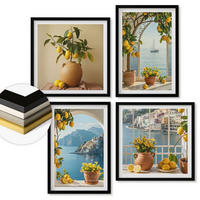WANDBILDER 4er-Set - 50x50 cm & 40x60 cm Schwarzer Rahmen - Zitronenblumen aus der Küstenstadt - Schwarz, Kunststoff (50/50cm) - ArtPrintCave