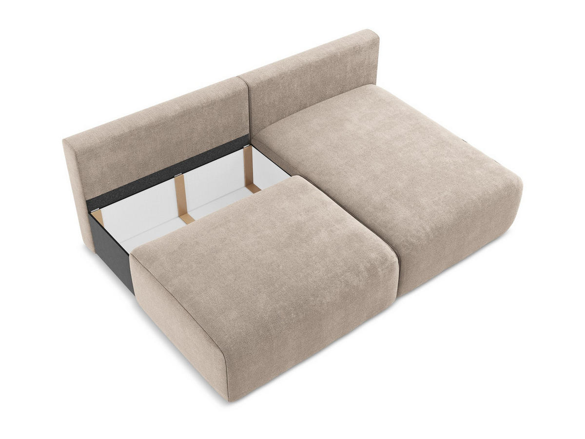 ECKSOFA mit Schlaffunktion rechts Chenille Stoff Beige - Beige/Schwarz, Kunststoff/Textil (210/149cm) - Makamii