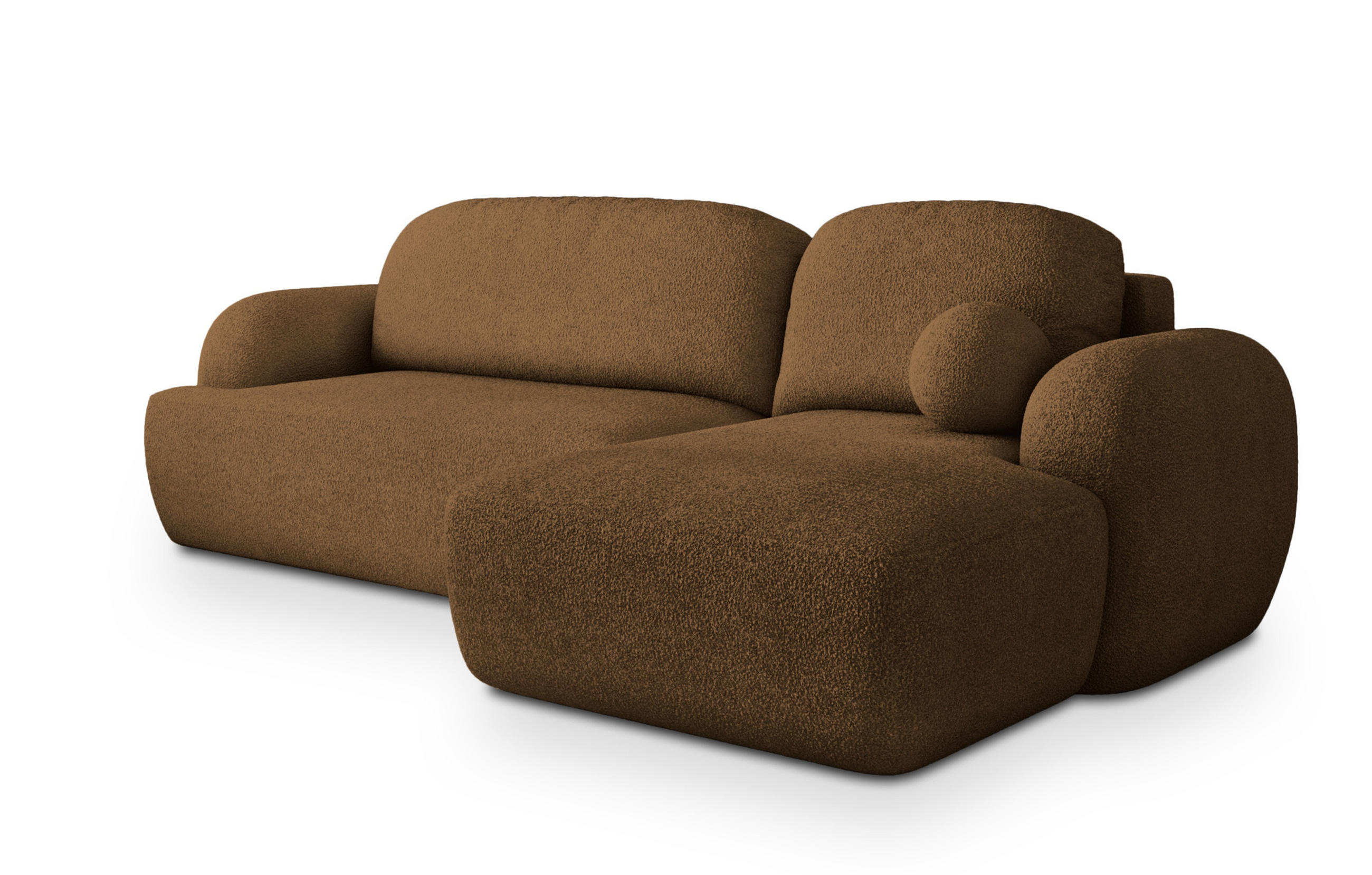 ECKSOFA MODENZA N R-S Braun Boucle-Stoff mit Schlaffunktion - Braun, Holz (266/148cm) - MASSENO