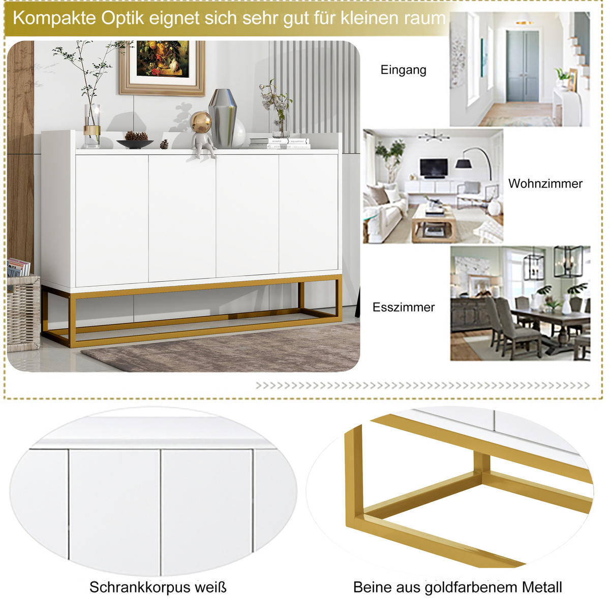 SIDEBOARD 120/30/80 cm weiß aus Holzwerkstoff mit 4 Türen - Weiß, Holzwerkstoff (120/80/30cm) - OKWISH