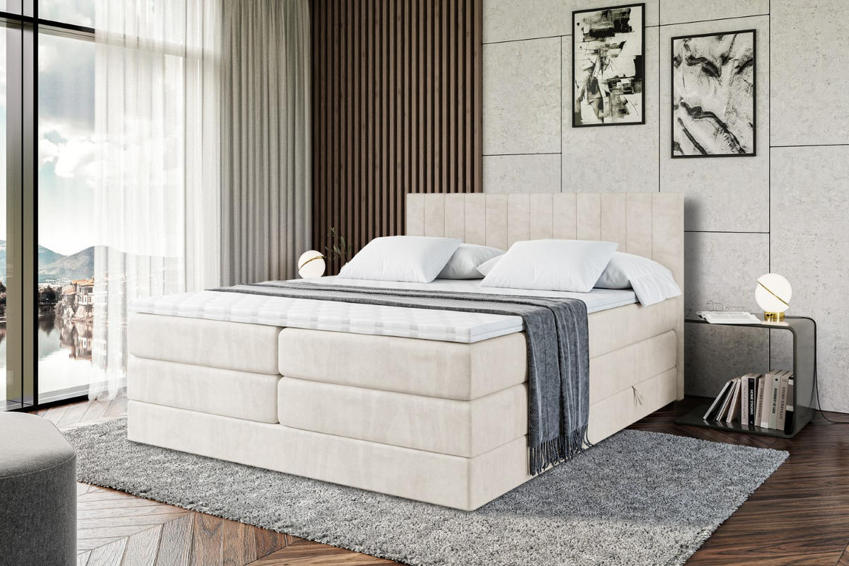 BOXSPRINGBETT EDITA KING - 160x200 - H3/H4 - Creme - Creme, Holzwerkstoff (160/200cm) - ALTDECOR