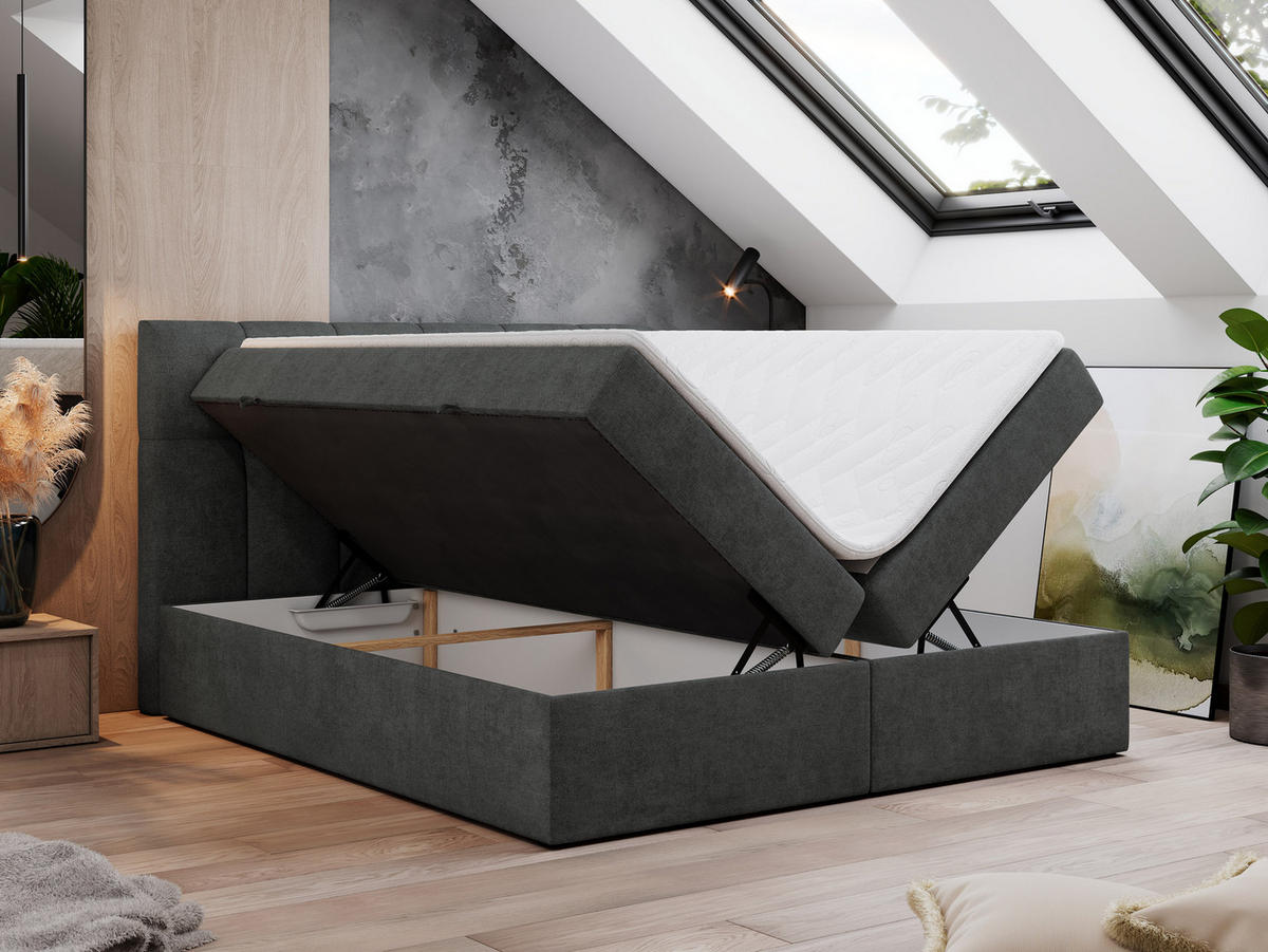 BOXBETT RICO 160/200 Dunkelgrau Struktur - H3 - Dunkelgrau, Holz/Textil (160/200cm) - MKS