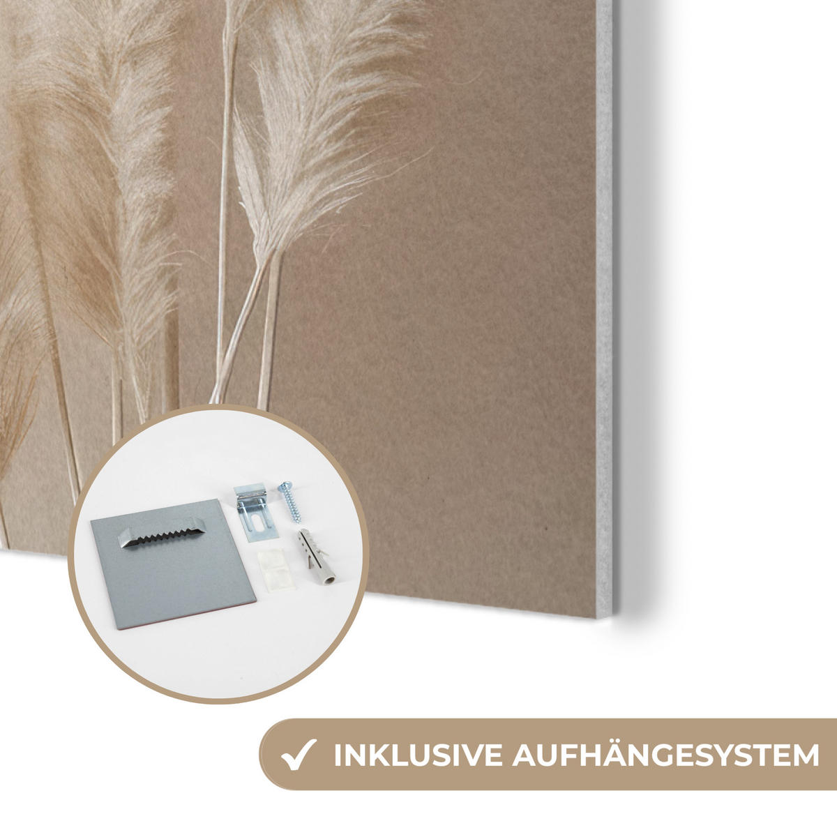AKUSTIKPANEEL Pampasgras - Federn - Pastell - Weiß 100x70 cm - Naturfarben, Textil (100/0.9/70cm) - MuchoWow