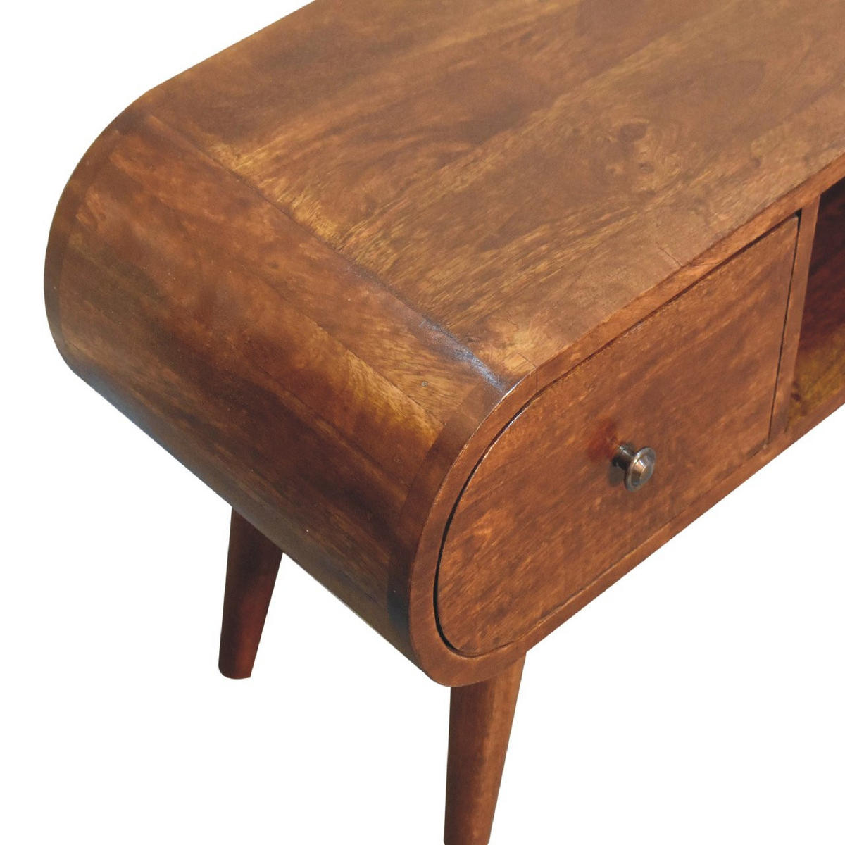 MEDIENANLAGE TV-Lowboard, 2 Schubladen, 1 offenes Fach, Nordische Beine, braun - Kastanienfarben/Messingfarben, Holz/Metall (100/38/30cm) - Artisan Furniture
