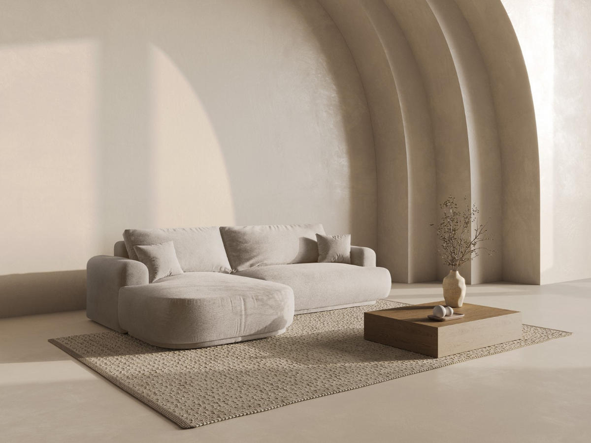 SCHLAFSOFA modular mit Bettkasten links Ella aus strukturiertem Stoff sandfarben 5 Sitzplätze - Sandfarben, Textil (174/271cm) - Micadoni