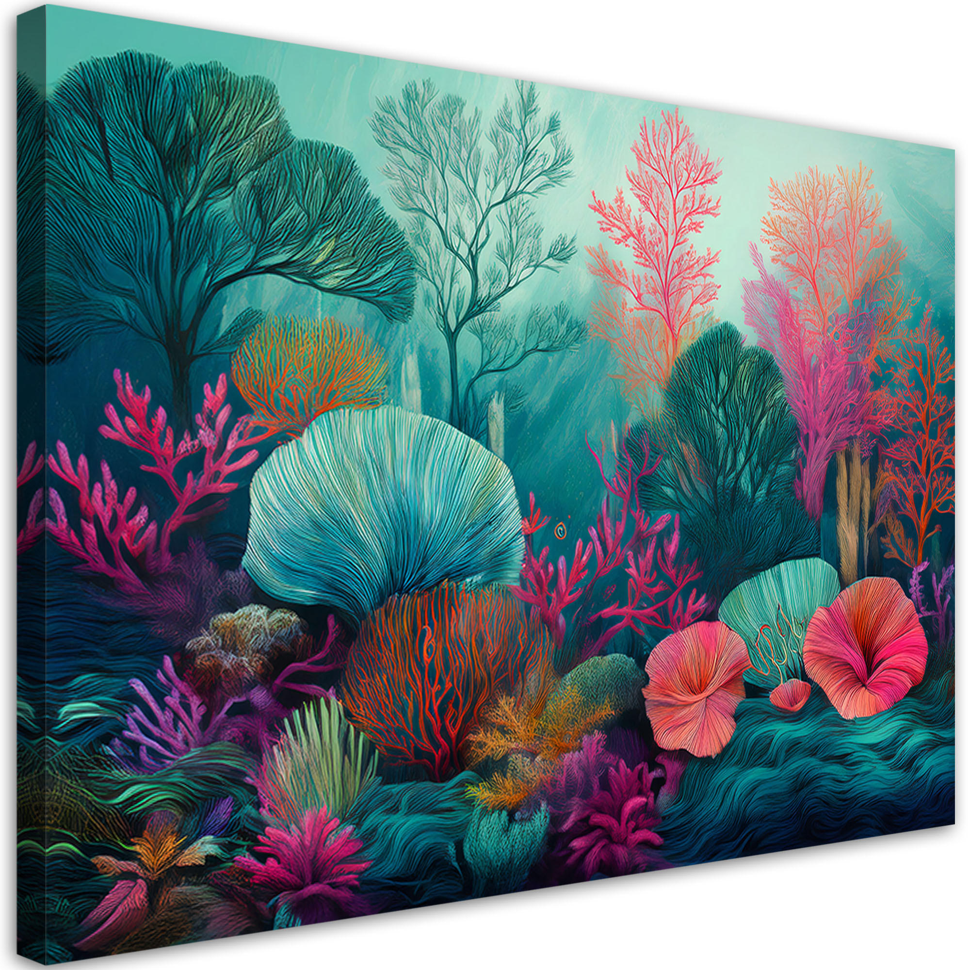 LEINWANDBILD Korallenriff Meerespflanzen 100x70cm - Türkis, Textil (100/70cm) - Feeby