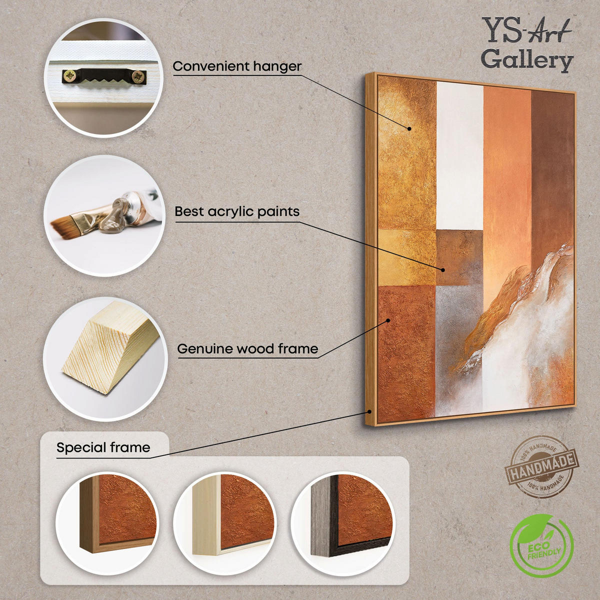 GEMÄLDE Harmonie der Formen Schattenfugenrahmen Beige 120x80 cm - Beige, Holz (120/80cm) - YS-art gallery