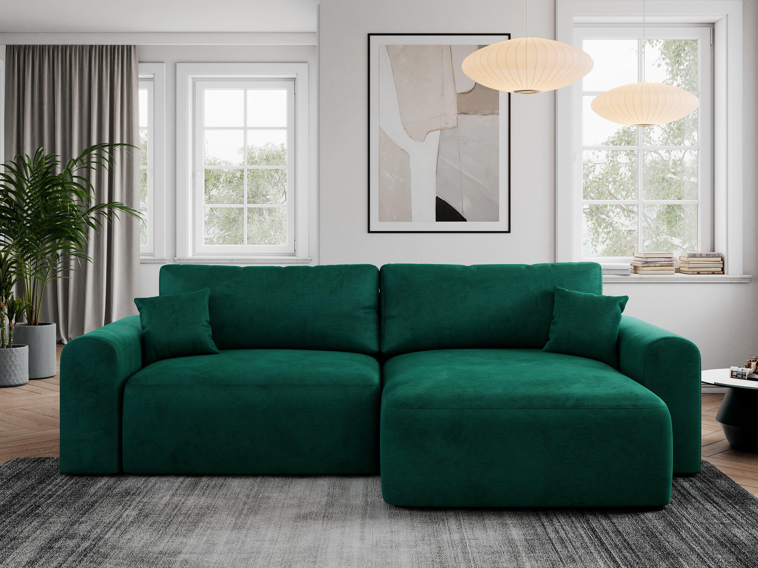 ECKSOFA NELSON Dunkelgrün Velvet - Dunkelgrün/Schwarz, Kunststoff/Textil (274/152cm) - MKS
