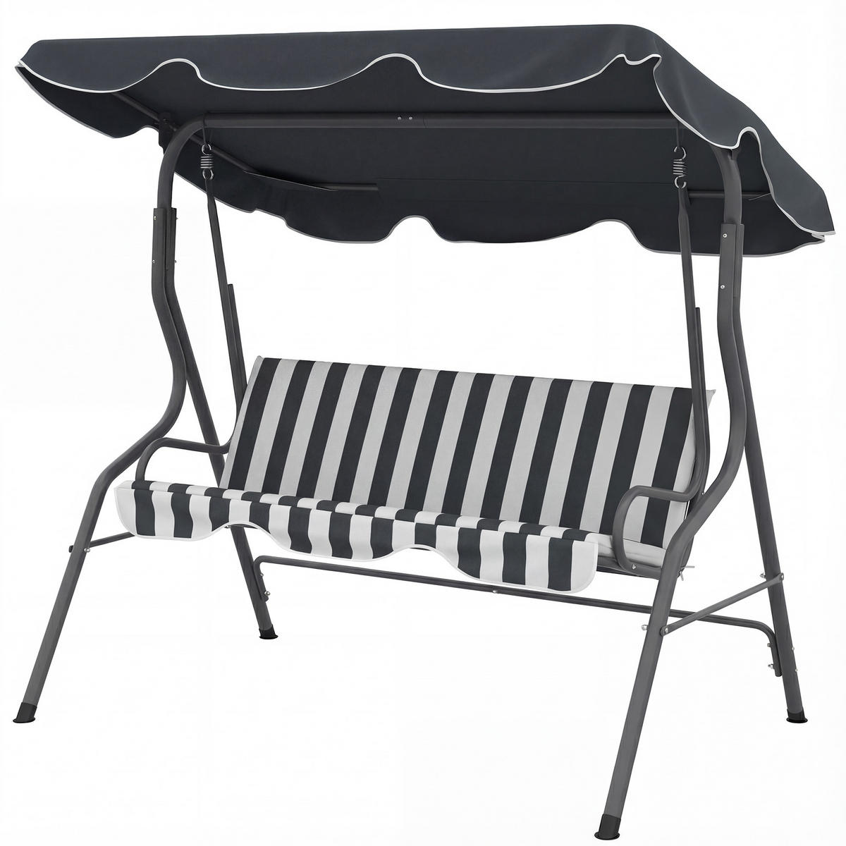 HOLLYWOODSCHAUKEL Grau-Weiß gestreift 3-Sitzer - Grau, Metall (170/153/110cm) - PANGIVO