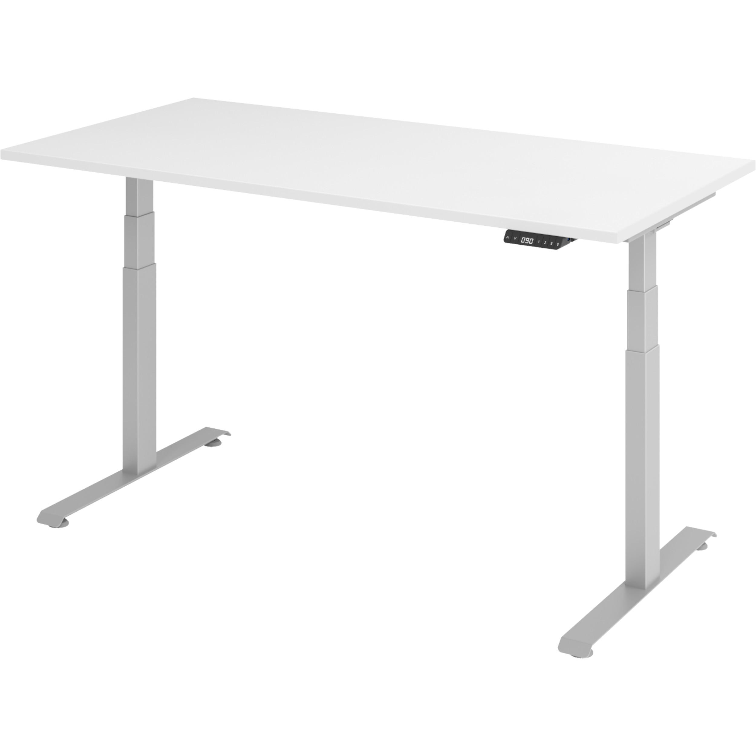 SCHREIBTISCH elektrisch 80/160/74 cm in Weiß/Silberfarben - Silberfarben/Weiß, Holzwerkstoff (80/160/74cm) - bümö