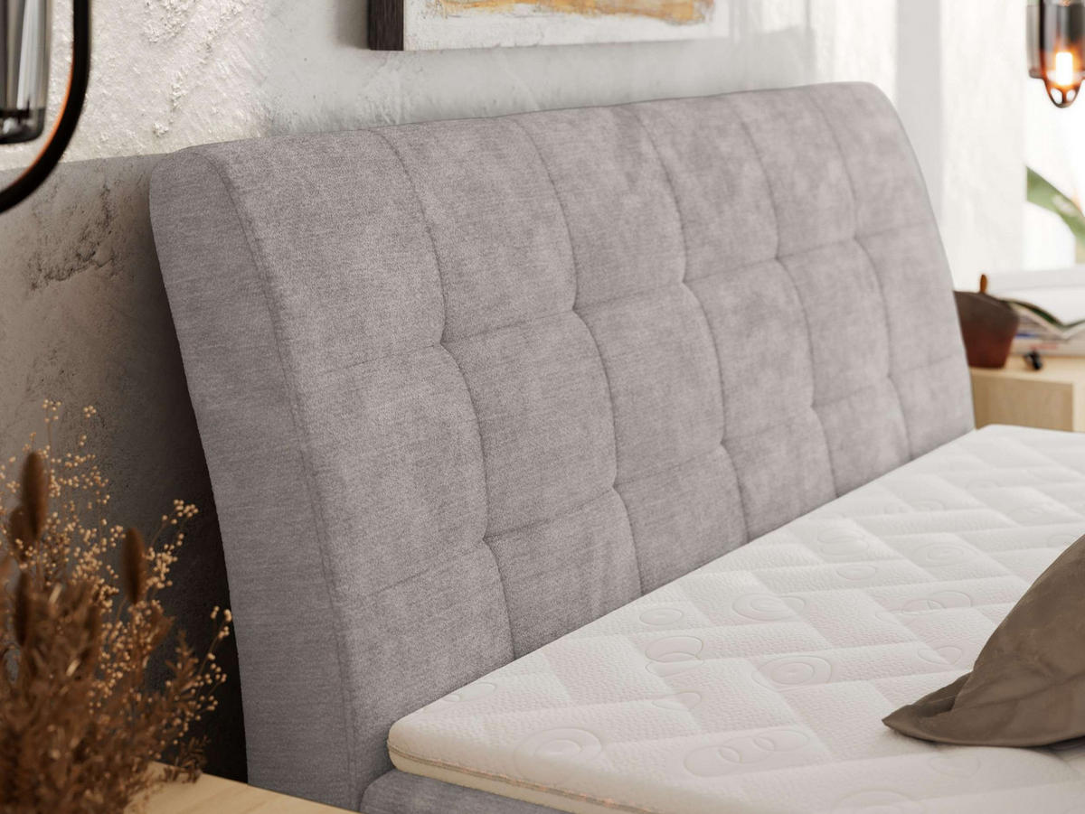 BOXBETT DAGOS 120/200 - Hellgrau Schenille glatt - H4 - Topper T25 - Hellgrau, Textil (120/200cm) - MKS