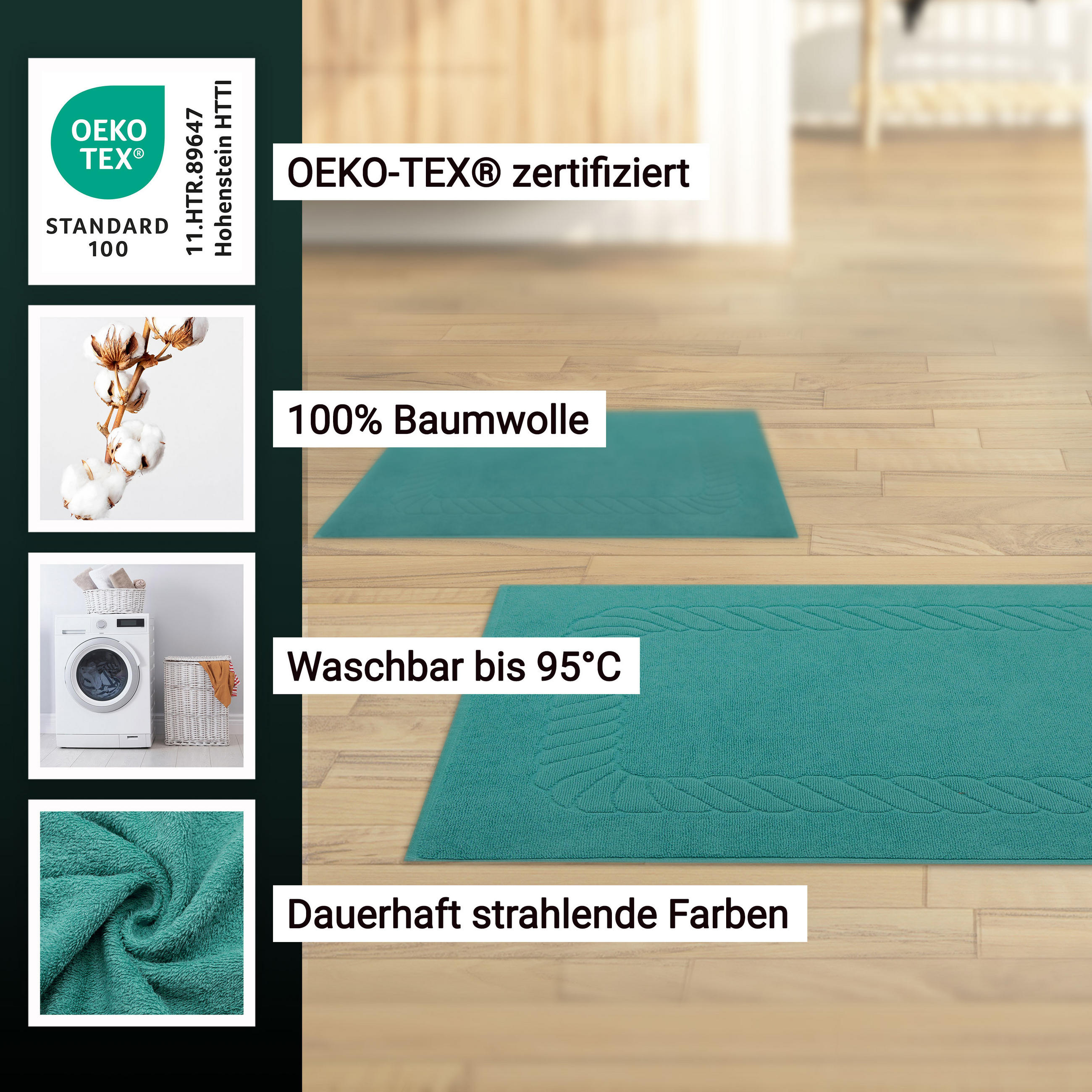 BADEMATTE, 2er-Set, 50x70 cm, 100% Baumwolle, Grün - Türkis, Textil (50/70cm) - Zollner