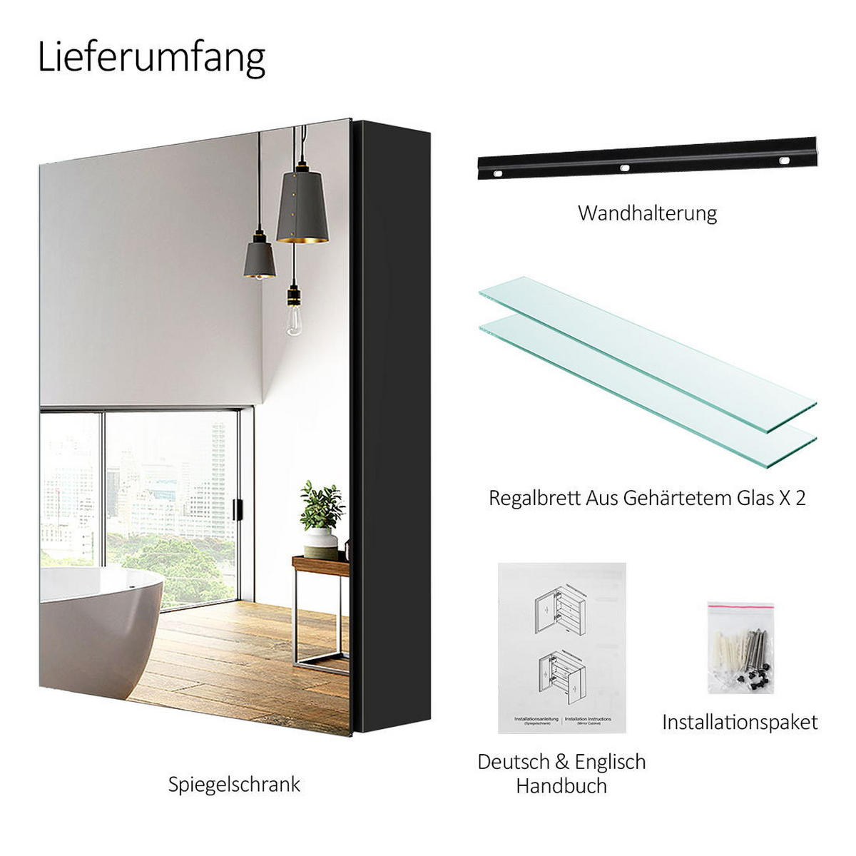 SPIEGELSCHRANK Schwarz 65/50/14,5 - Schwarz, Metall (50/65/65cm) - EMKE