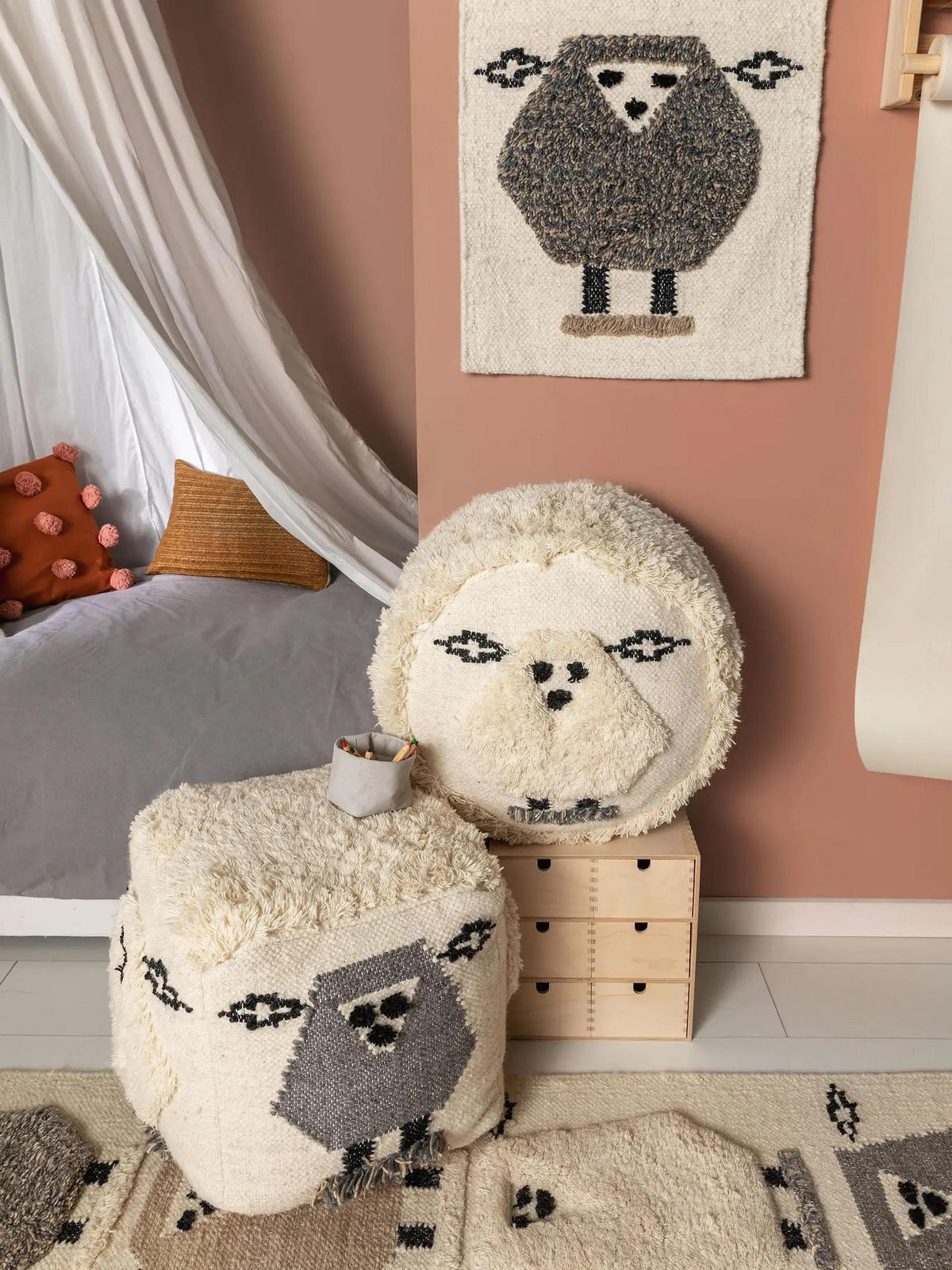 POUF Shawn Ivory 45x45x25 cm - Creme, Textil (45/25/45cm) - Lytte