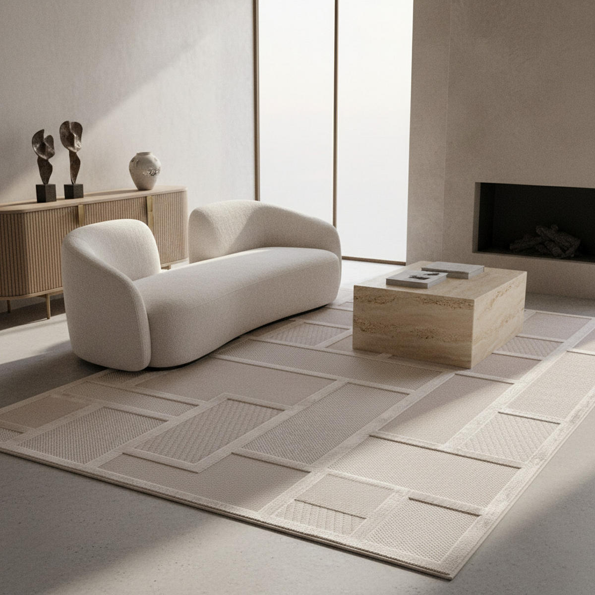 TEPPICH In-/Outdoor Kurzflor Relief-Design Polypropylen Terrasse Creme Rechteckig 140x200 - Beige, Textil (140/200cm) - KADIMA DESIGN