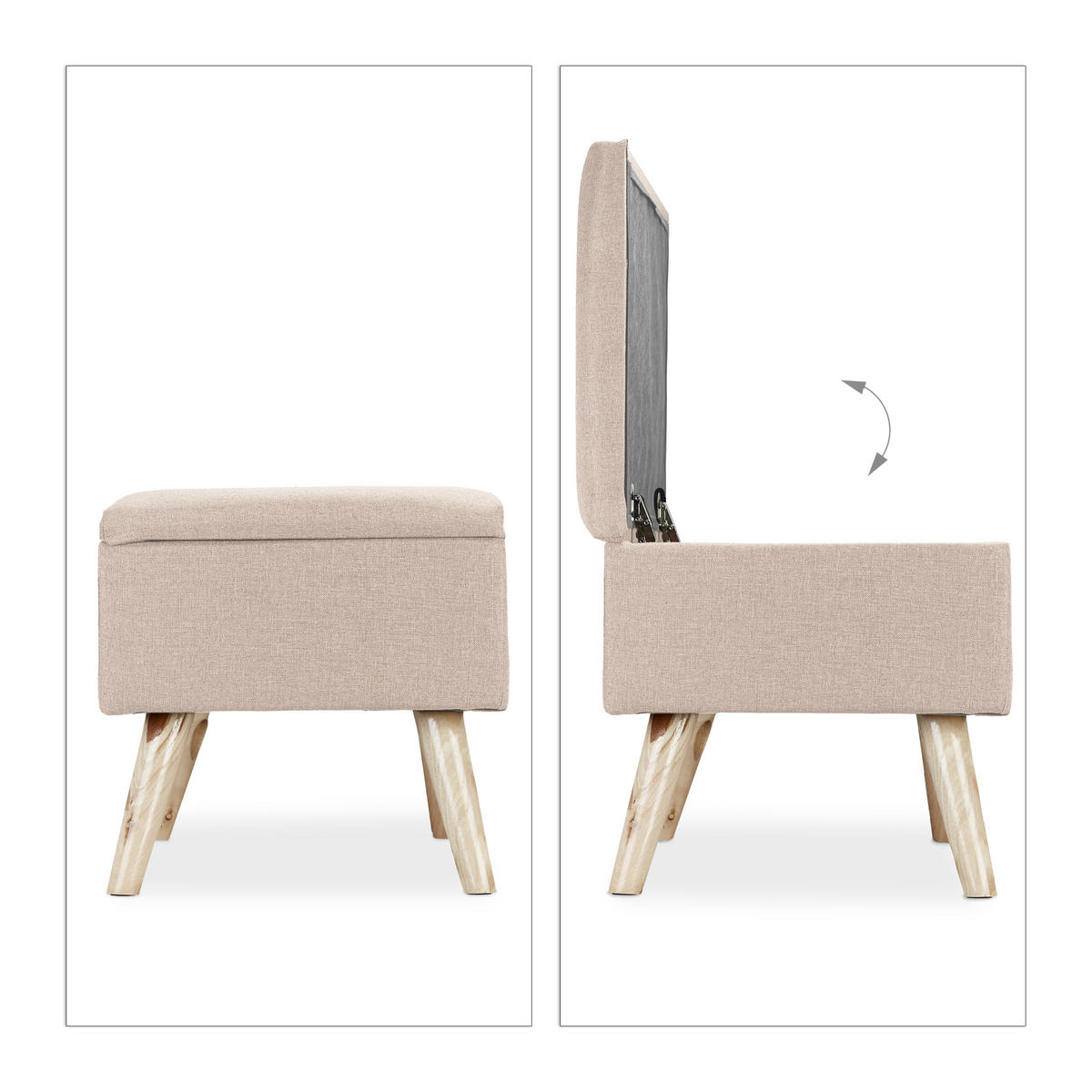 SITZBANK - Beige, Holz/Holzwerkstoff (79.5/39.5/39.5cm) - Relaxdays