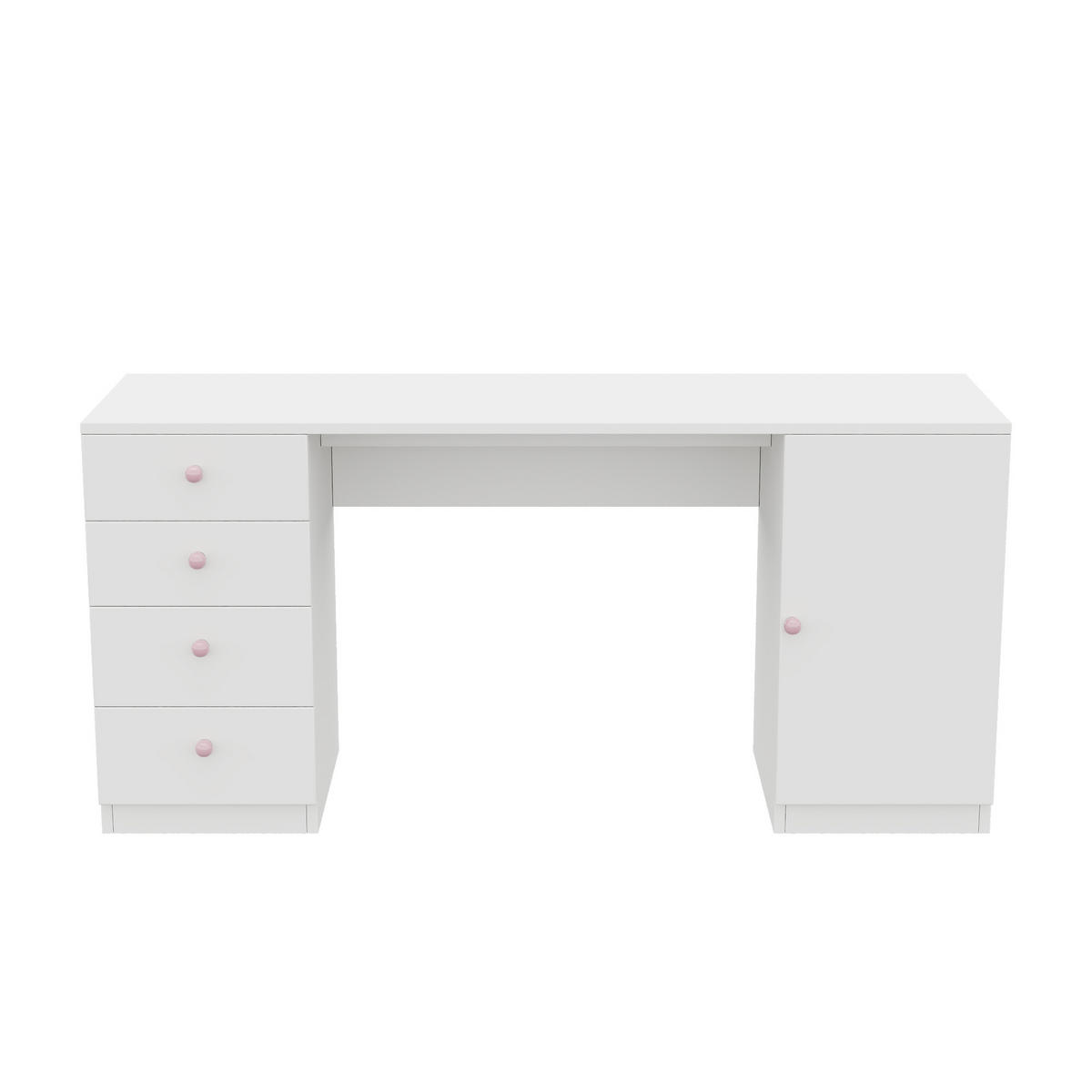 RADNI STOL 155/45/75 cm s 4 ladice, policom i keramičkim ručkama u bijeloj boji - bijela/prirodne boje, drvni materijal (155/75/45cm) - CHICFURN