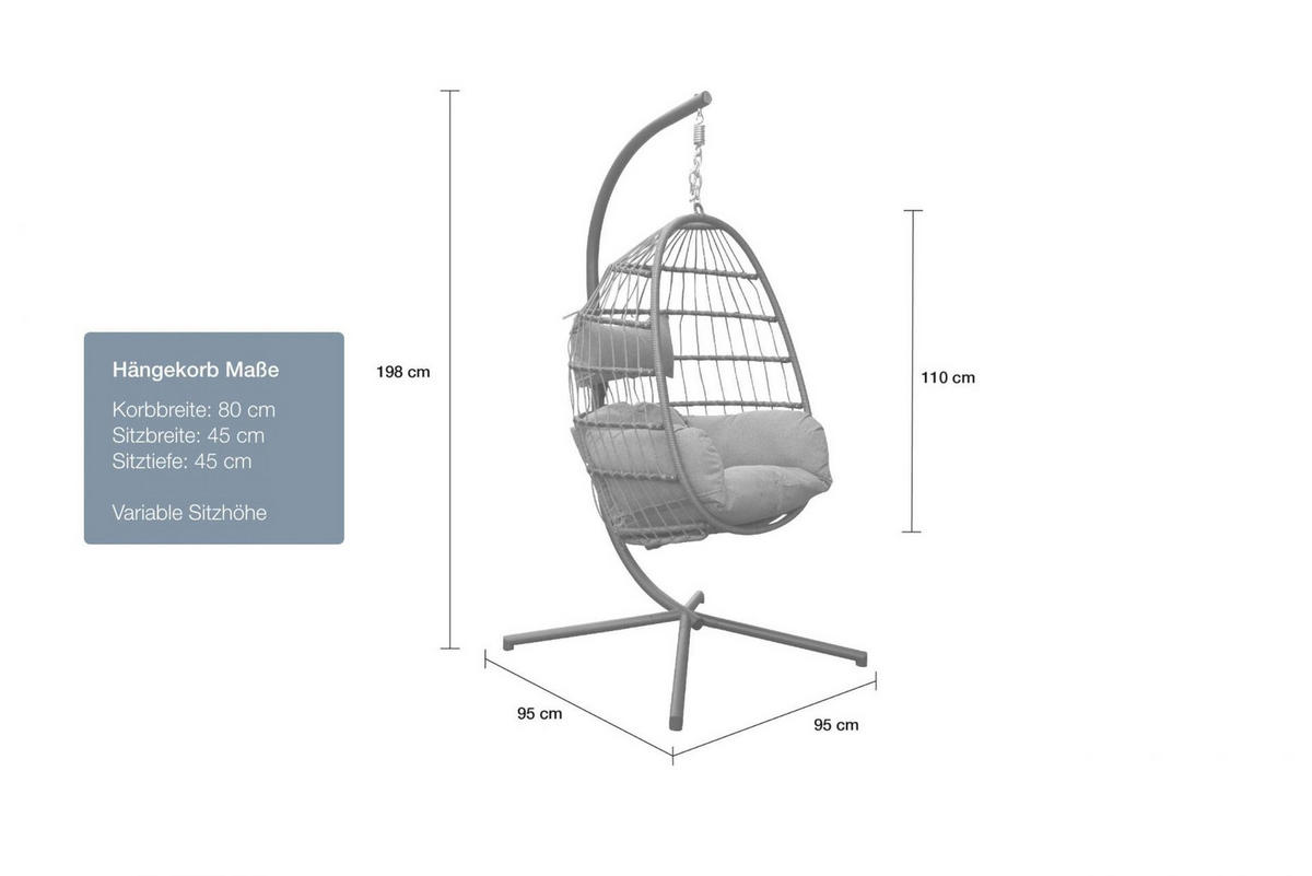 HÄNGESESSEL Hamburg 81x114x64 cm, Stahl, Grau - Grau, Kunststoff (81/114/64cm) - dasmöbelwerk