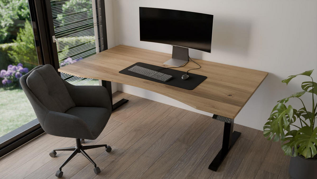 SCHREIBTISCH 120/80/65 - 130 cm elektrisch höhenverstellbar aus Wildeiche ergonomisch - Schwarz/Braun, Holz (80/120/65cm) - MeinMassivholz