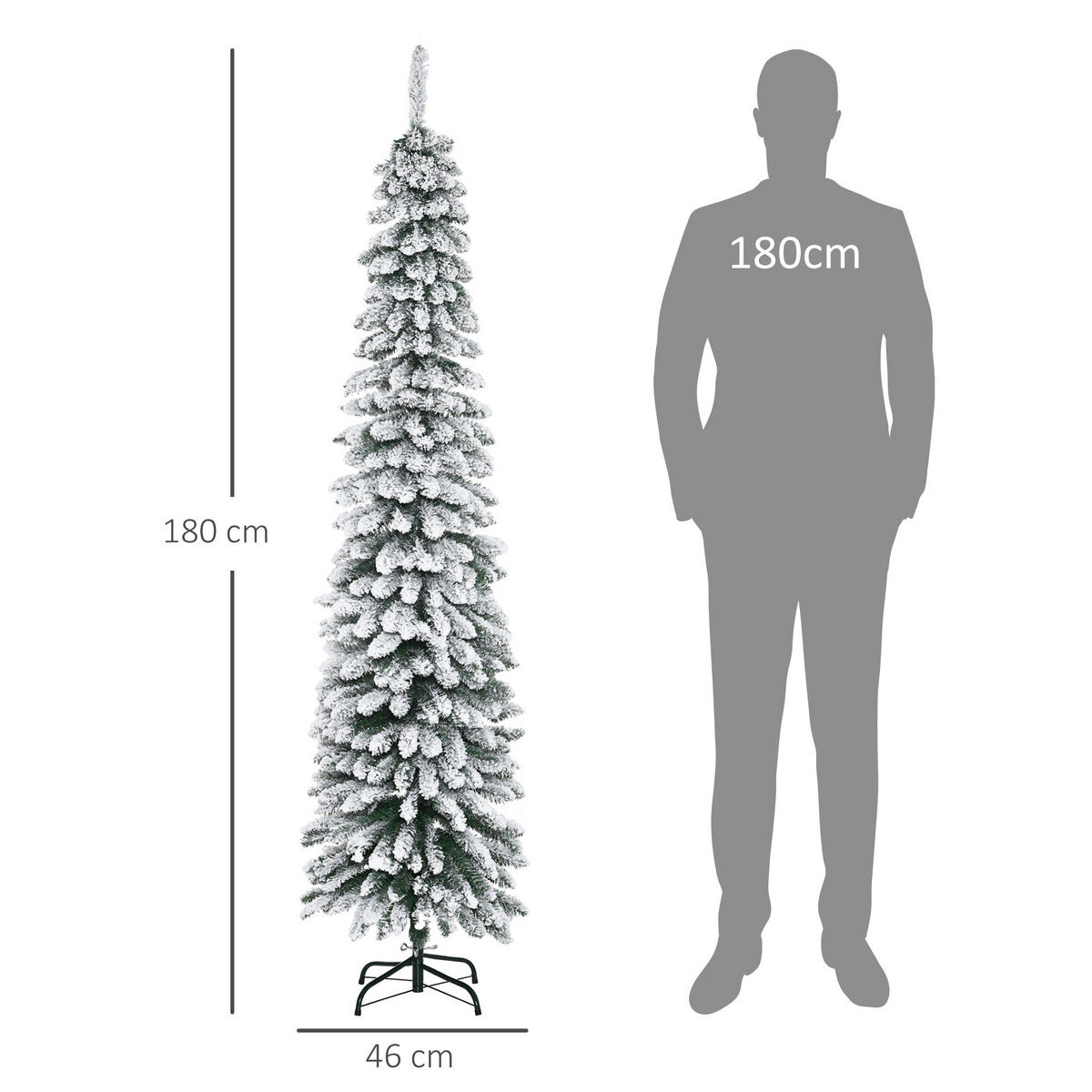 WEIHNACHTSBAUM DE-41543 Schneeeffekt, schmal, 180 cm Grün/Weiß - Weiß/Grün, Kunststoff (180cm) - ComfortXL