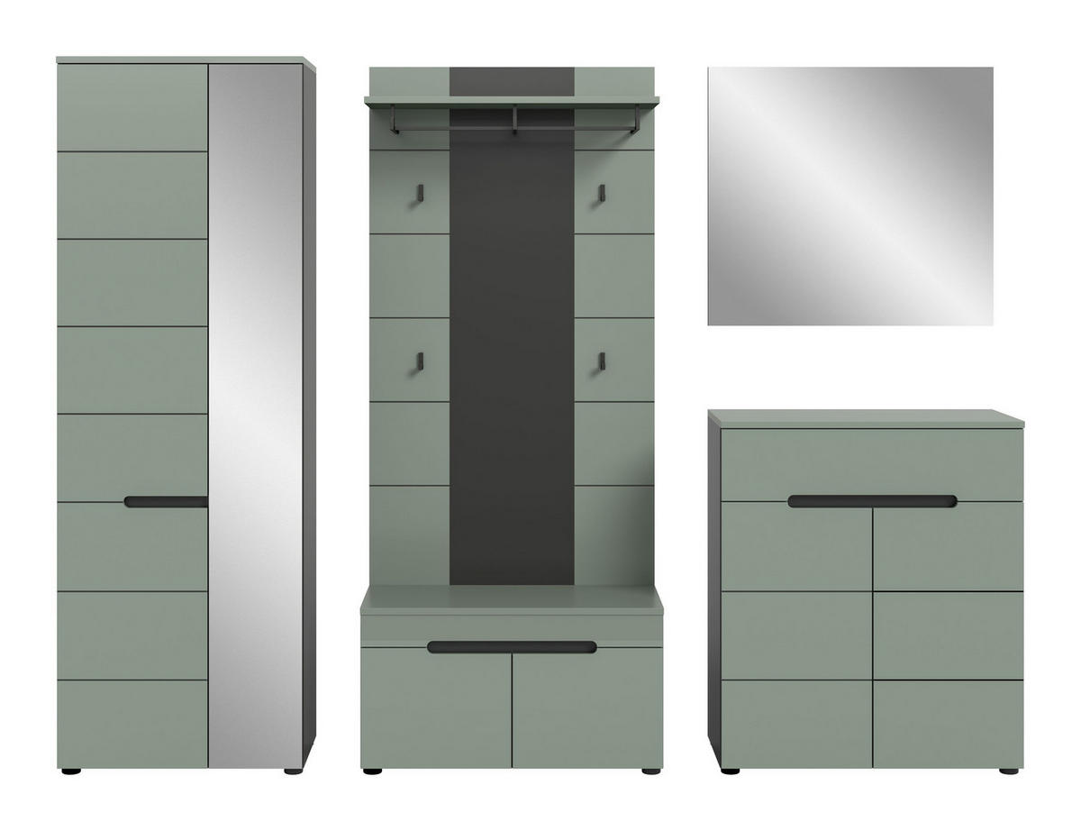 GARDEROBE Nova (B/H/T: ca. 255/190/37 cm) 5 tlg. in Basalt grau/Smoke Green - Grau, Holzwerkstoff (255/190/37cm)