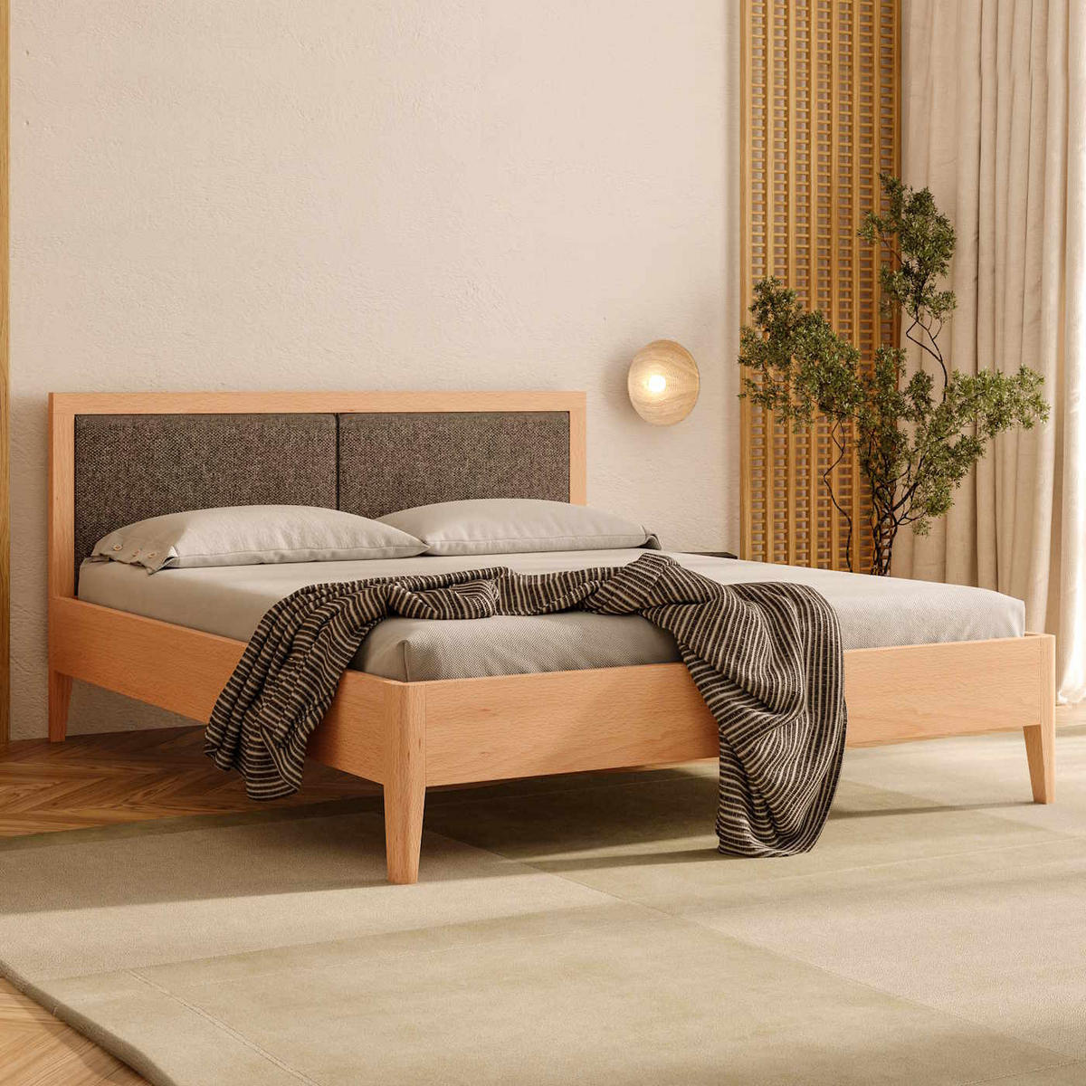 MASSIVHOLZBETT Silva aus Buche 200x220 cm, Storm 77 - Blau/Buchefarben, Holz (200/220cm) - Danzz