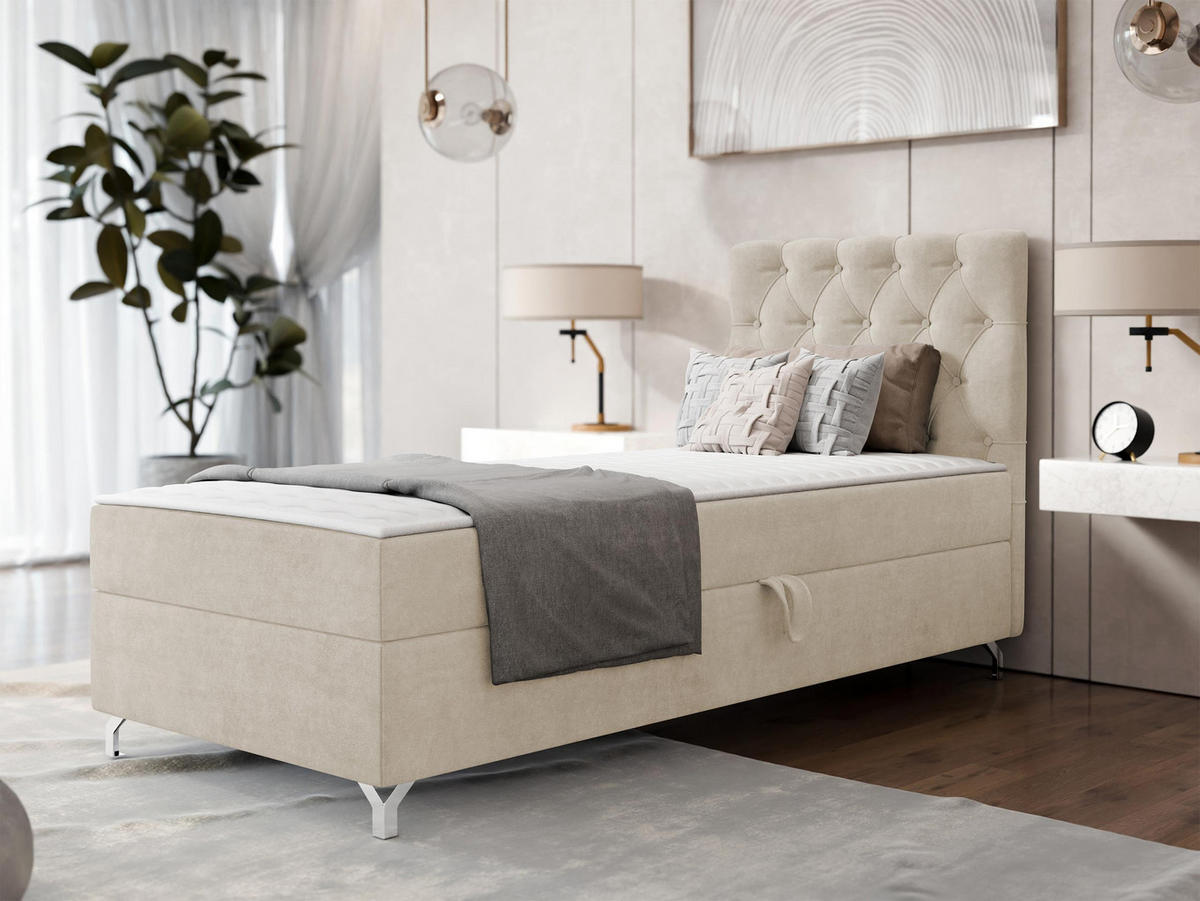 BOXBETT Chester 1, Seite: Rechts - Silberfarben/Naturfarben, Holz/Textil (80/200cm) - MIRJAN24