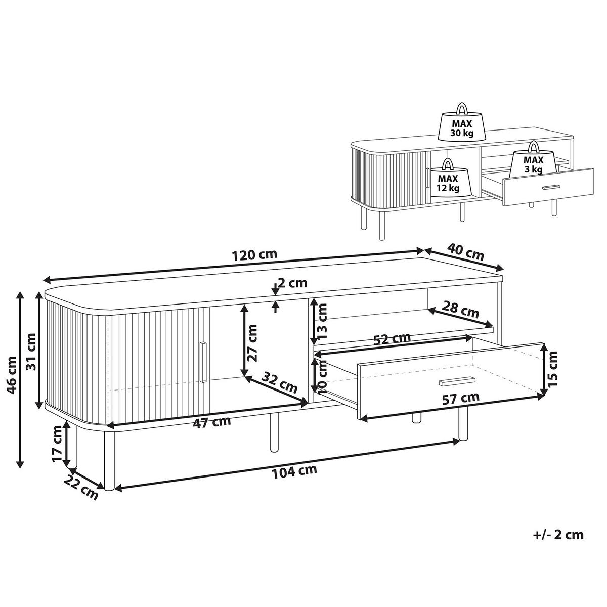 TV-MÖBEL Dunkelbraun, Schwarz Jose 40/120/46 cm - Dunkelbraun, Holzwerkstoff (120/46/40cm) - Beliani