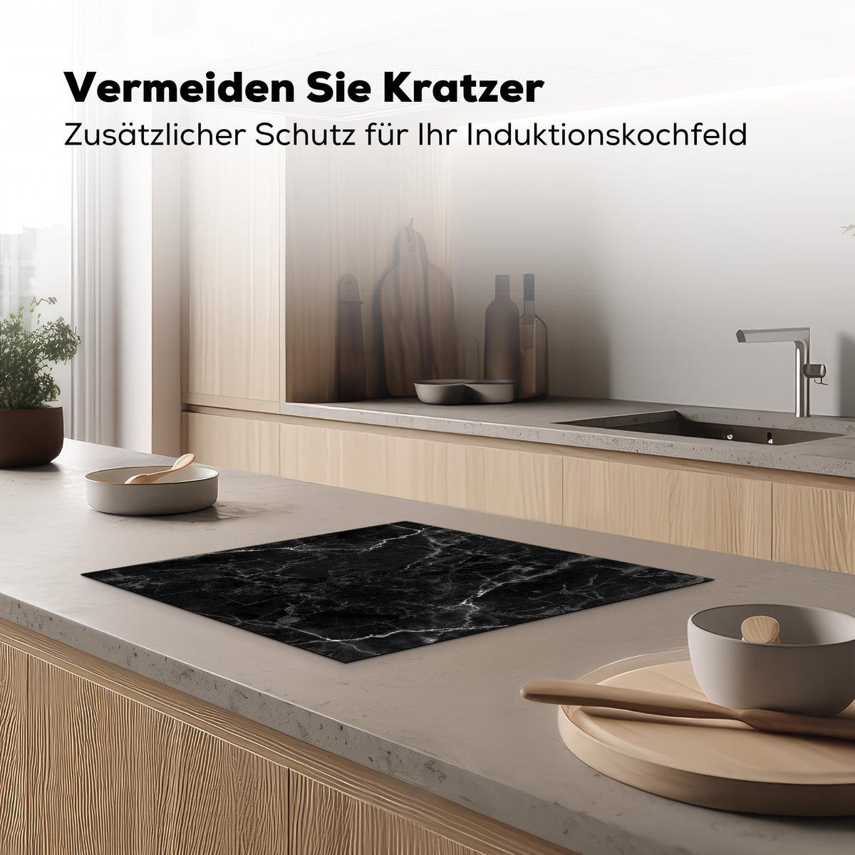 HERDABDECKPLATTE Marmor - Schwarz - Weiß - Textur - Marmoroptik 58x51 cm - Silberfarben, Kunststoff (58.3/51.3/0.2cm) - MuchoWow