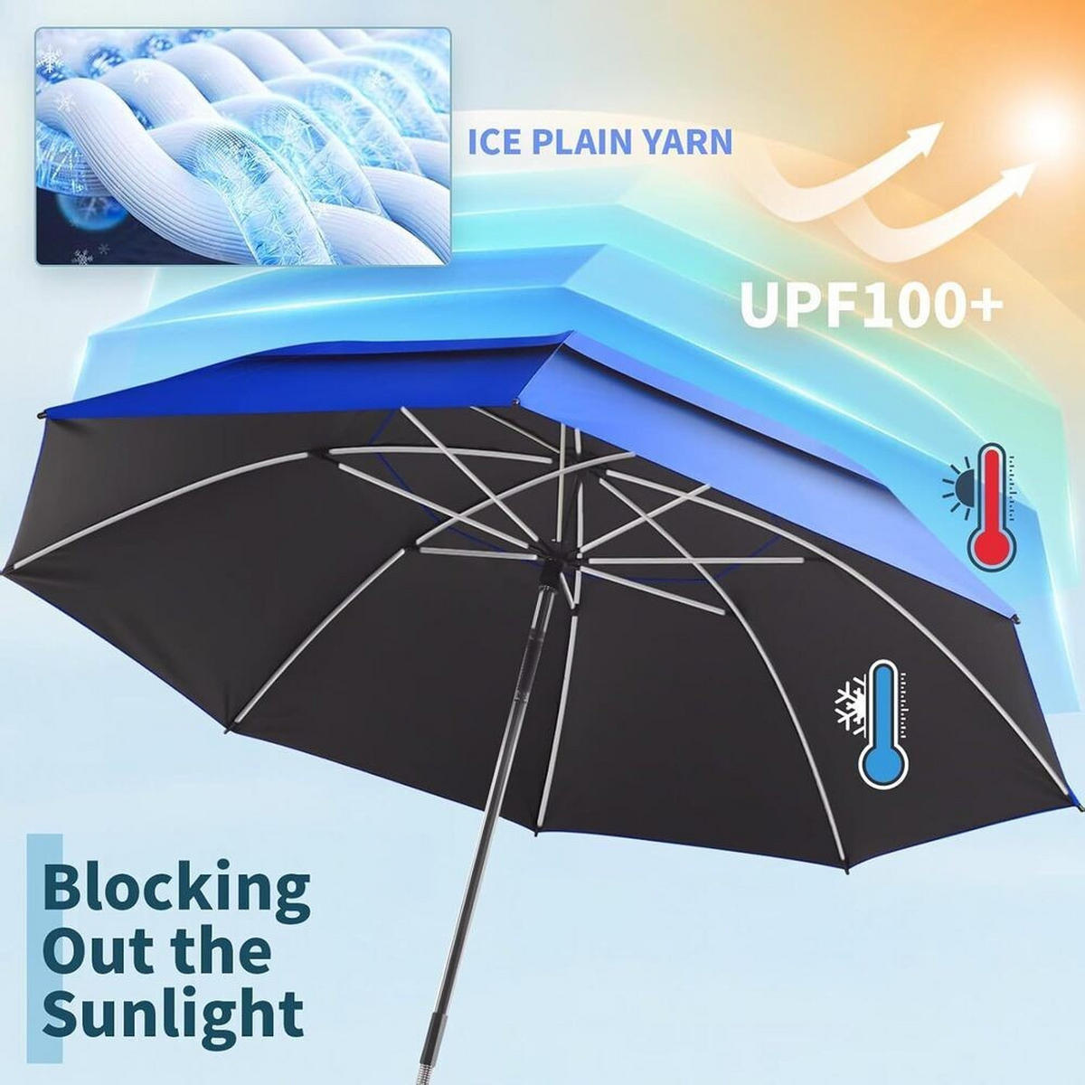 SONNENSCHIRM, Tiefblau + Hellblau, UPF 100+, Schirmdurchmesser: 41,73 Zoll - Blau, Kunststoff (106/106cm) - Authentics