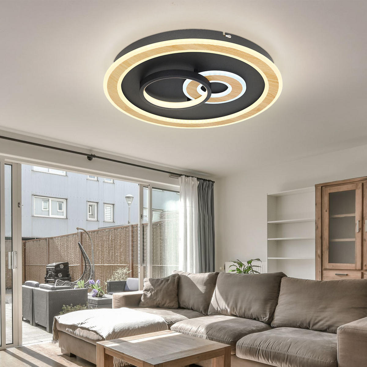 LED DECKENLEUCHTE Chessy Schwarz Holzoptik - Schwarz, Metall (50/50/7cm) - Globo Lighting