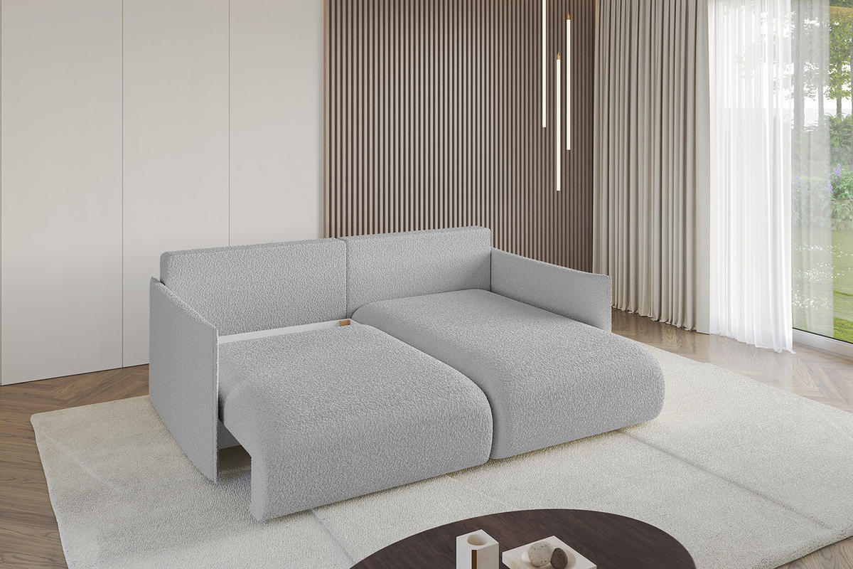 ECKSOFA Ottomane rechts ONESK-L 216x177x72 Hellgrau Bouclé - Hellgrau, Holzwerkstoff/Kunststoff (177/216cm) - ALTDECOR