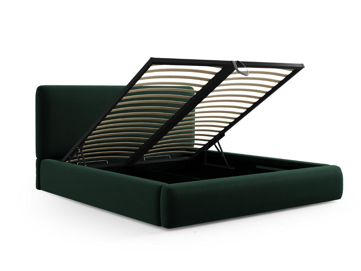 BETT mit Bettkasten und Kopfteil Colonel aus Samt flaschengrün 200x200cm - Dunkelgrün, Textil (200/200cm) - Cosmopolitan Design