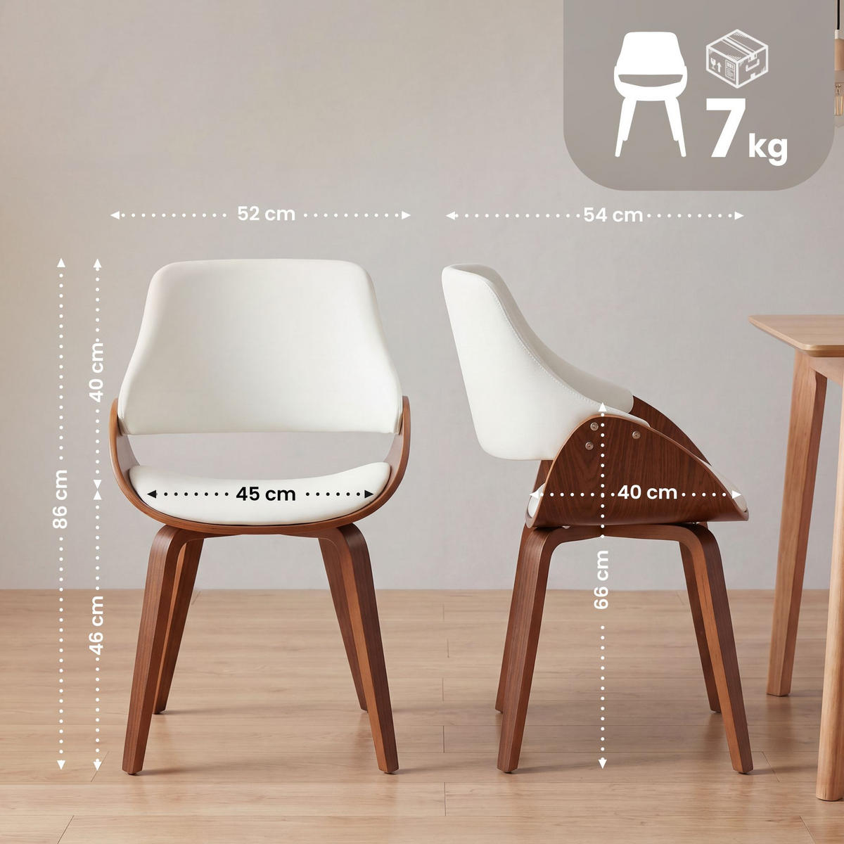 ESSZIMMERSTUHL Lederlook Walnuss/Weiß - Walnussfarben/Weiß, Holz/Textil (52/86/54cm) - CLP