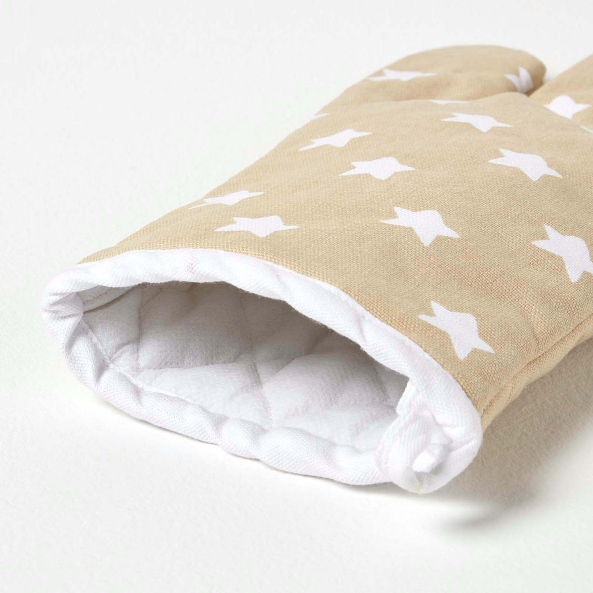 OFENHANDSCHUH Sterne 18/32 cm, Baumwolle wattiert - Beige, Textil (18/32cm) - Homescapes