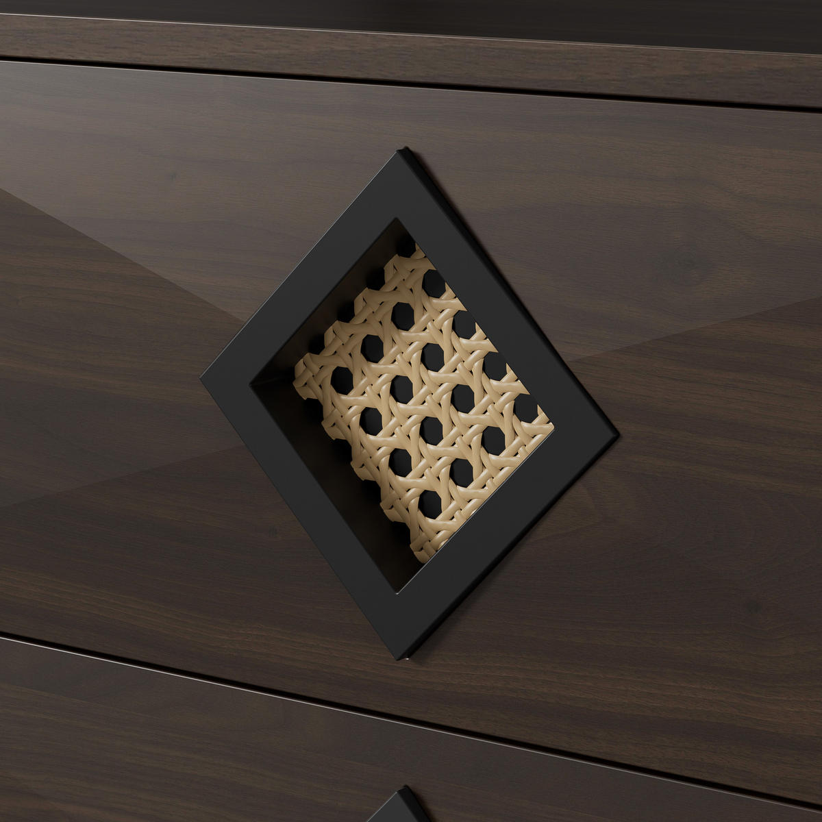 SIDEBOARD Walnuss mit 6 Schubladen & Rattan-Griffen Modern 120×40×74 cm - Walnussfarben, Holzwerkstoff (120/74/40cm) - Urban Meuble