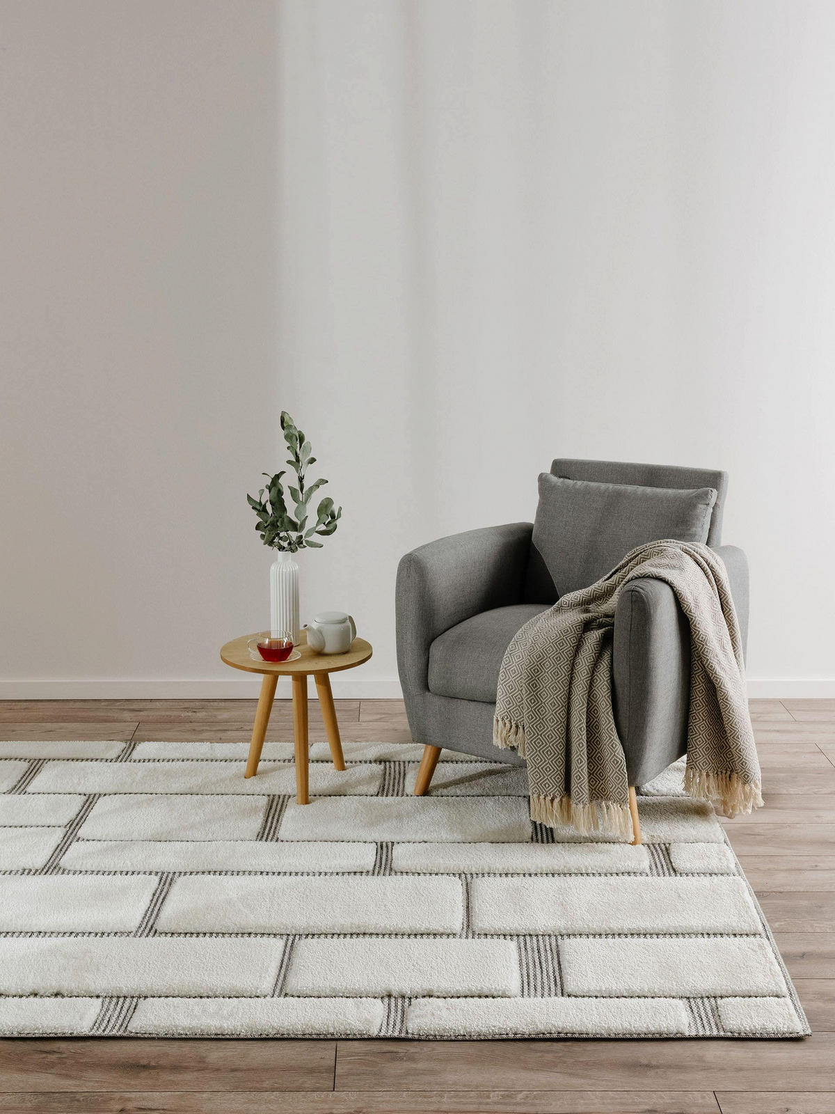 TEPPICH Elvy Cream/Grau 160x230 cm - Creme, Kunststoff (160/230cm) - benuta