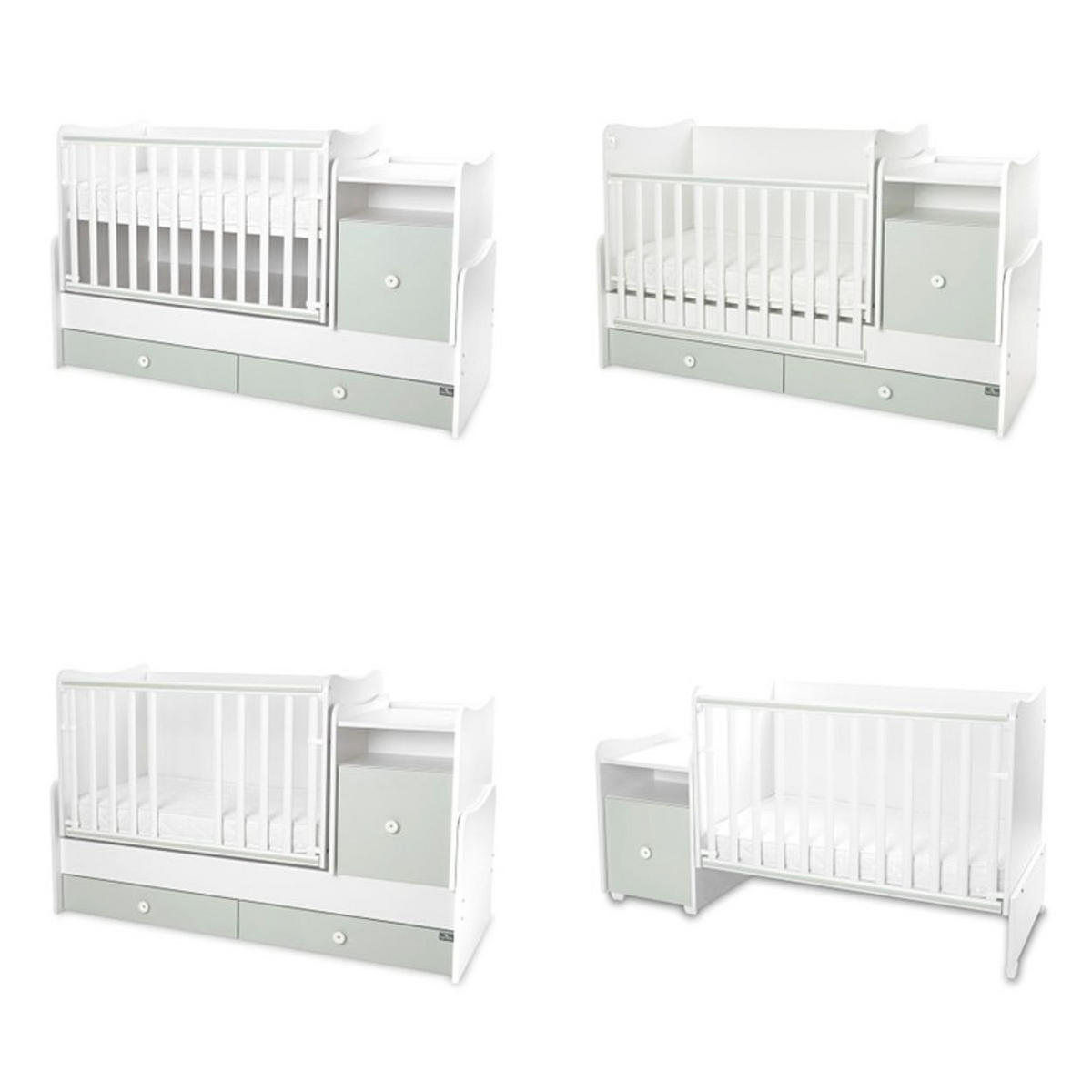 BABYBETT Trend Plus grün 110 x 62 cm, 70 x 160 cm, Schaukelfunktion, Kommode, Schubladen - Grün, Holzwerkstoff (62/110cm) - Lorelli