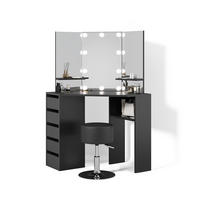 ECKSCHMINKTISCH Enna Schwarz 110 cm mit LED Beleuchtung und Hocker - Schwarz, Holzwerkstoff (110/141.5/54cm) - Livinity®