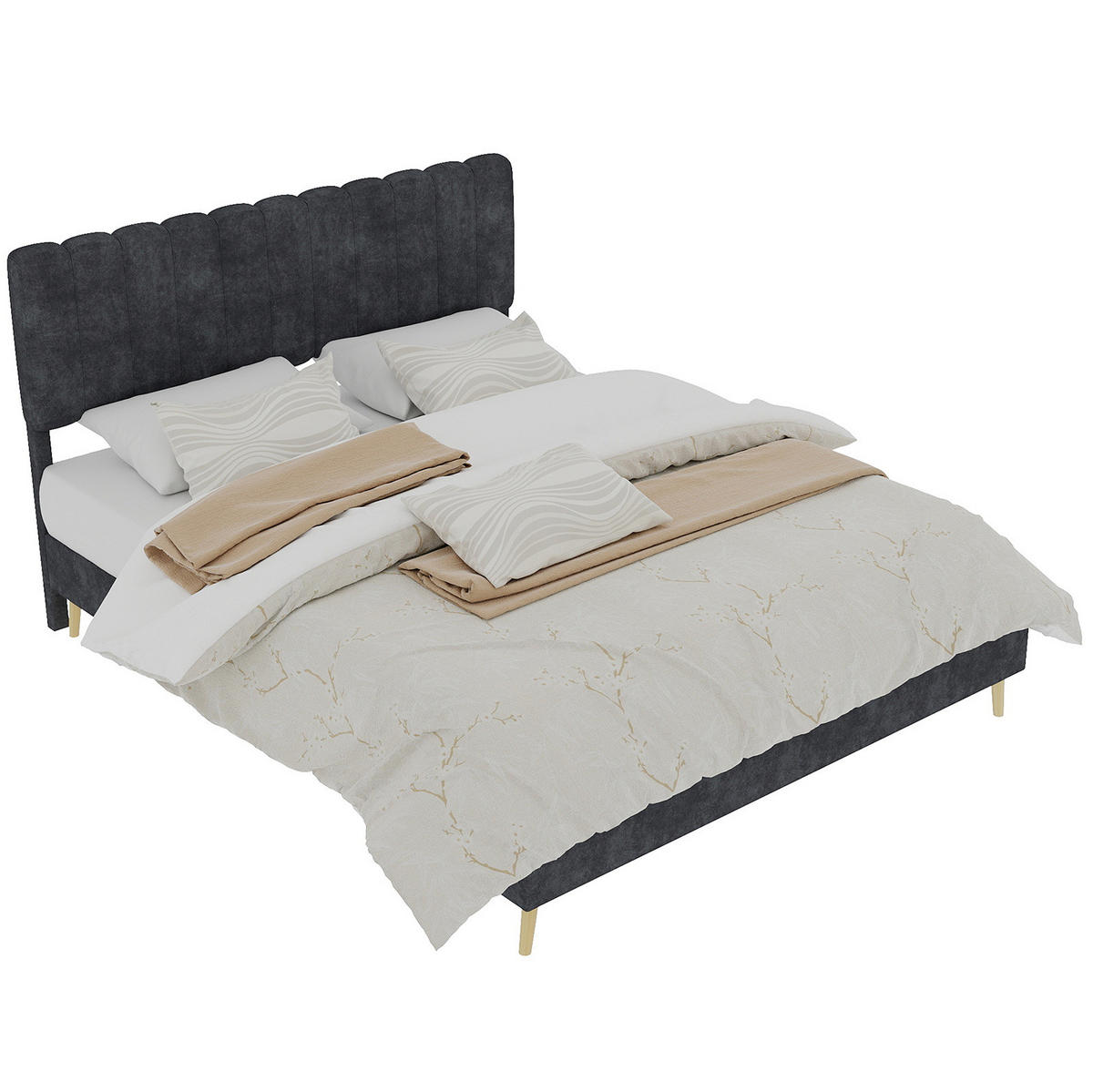 ČALÚNENÁ posteľ 140/200 cm s mäkkým čelom, stabilnou konštrukciou a moderným dizajnom, Sivá - sivá, textil (140/200cm) - Redom