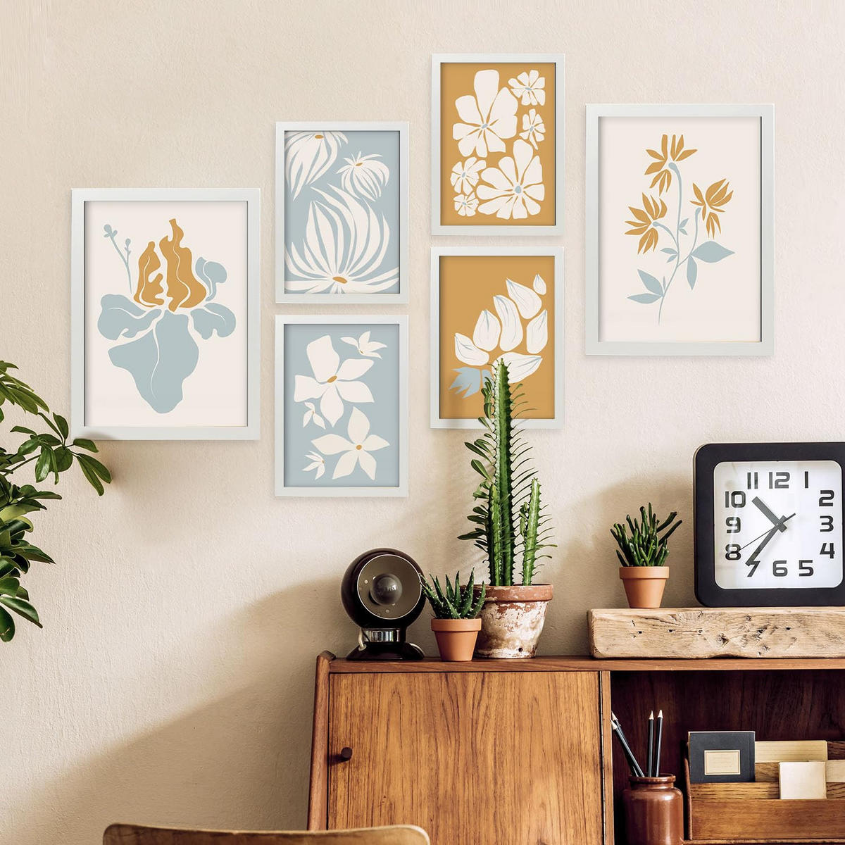 POSTER Set Mit 6 Blumenrahmen 1 In Blume Zusammenfassung Ästhetische Dekorative Gemälde Für Ihr Wohnzimmer Schlafzimmer Zuhause A3 & A4 Weißer Rahmen - Weiß, Papier (29/3cm) - Nacnic