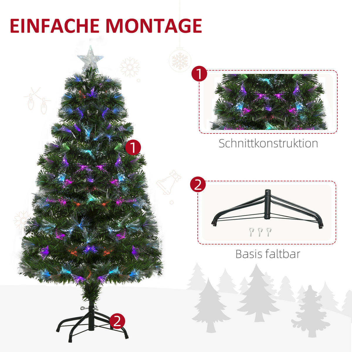 WEIHNACHTSBAUM 1,2 m Christbaum 130 Zweige Metallfuß mehrfarbige Lichteffekte - Grün, Kunststoff (120cm) - HOMCOM