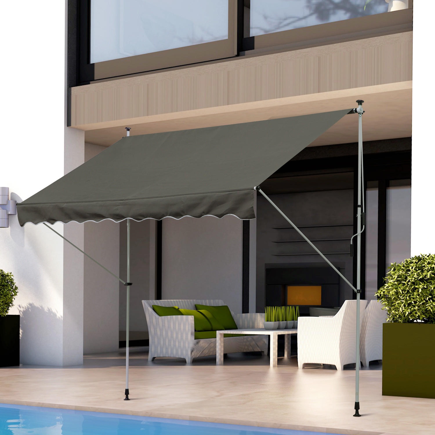 MARKISE, Grün+Weiß, Aluminium, Stahl, Polyester - Grau, Metall (150/280/300cm) - Outsunny