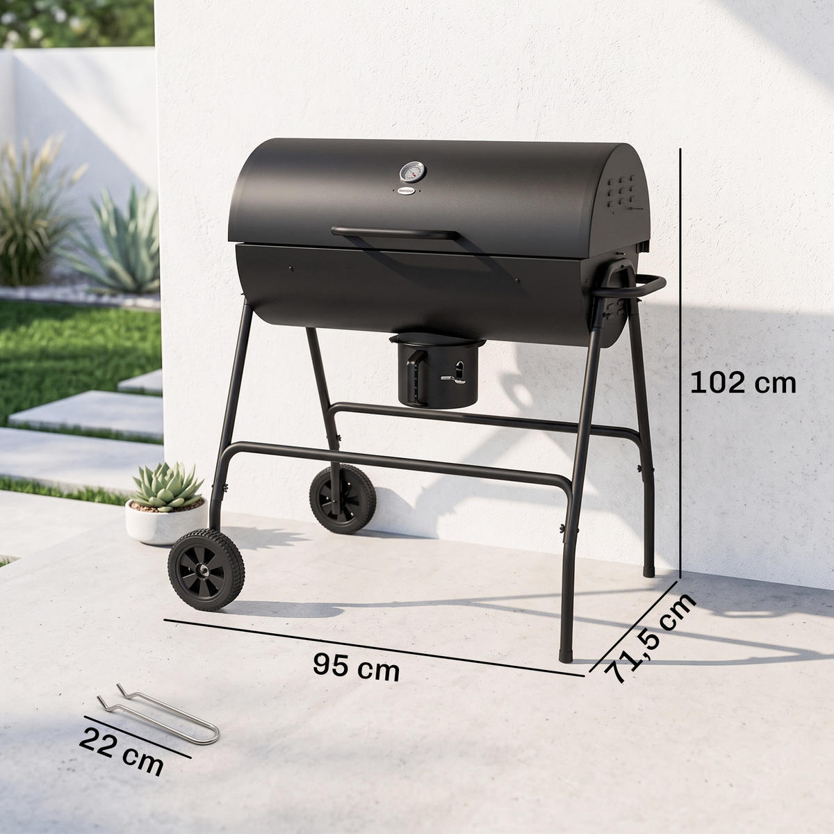 HOLZKOHLEGRILL Schwarz 95.0/71.5/102.0 cm - Schwarz, Metall (71.5/102/95cm)