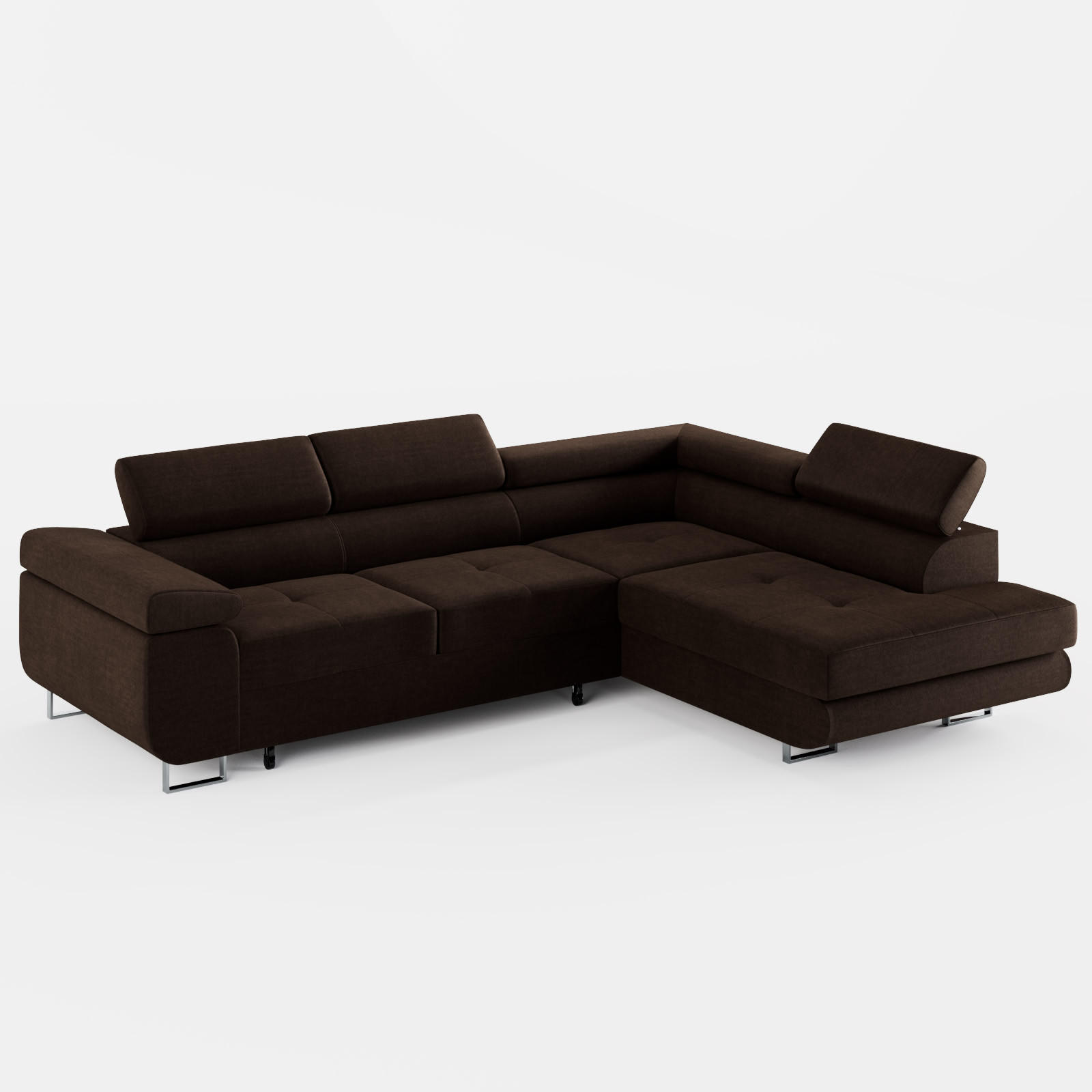 ECKSOFA VEMO EDGE Rechts Braun Velour-Stoff mit Bettkasten und Schlaffunktion - Dunkelbraun, Textil (270/200cm) - Barchello