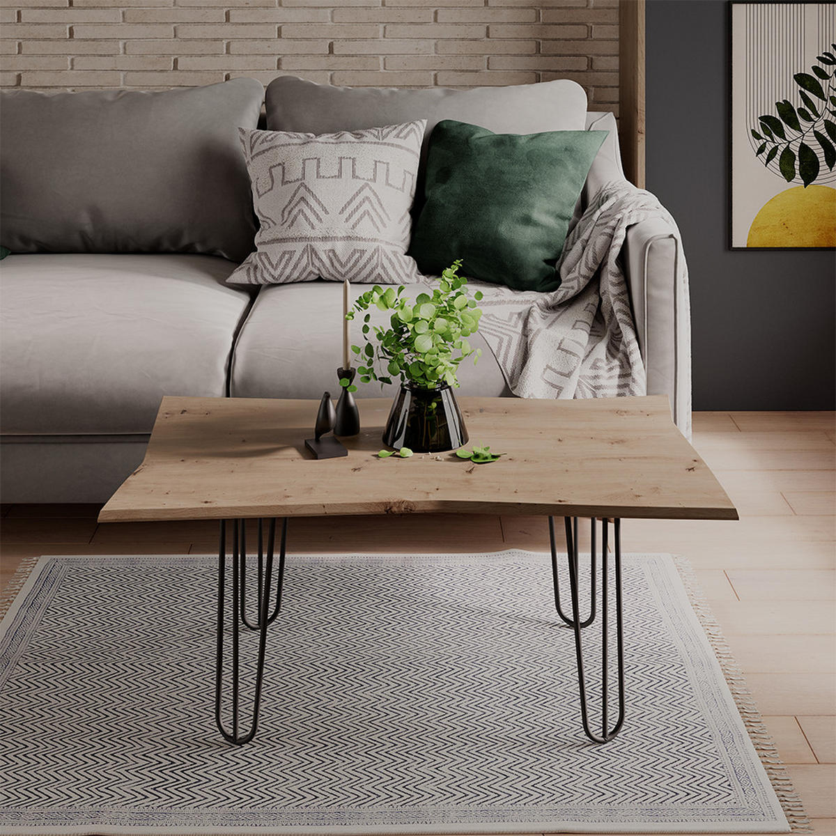 COUCHTISCH Yan Artisan 100 x 60 cm - Hellgrau, Holzwerkstoff (60/100/40cm) - Vicco