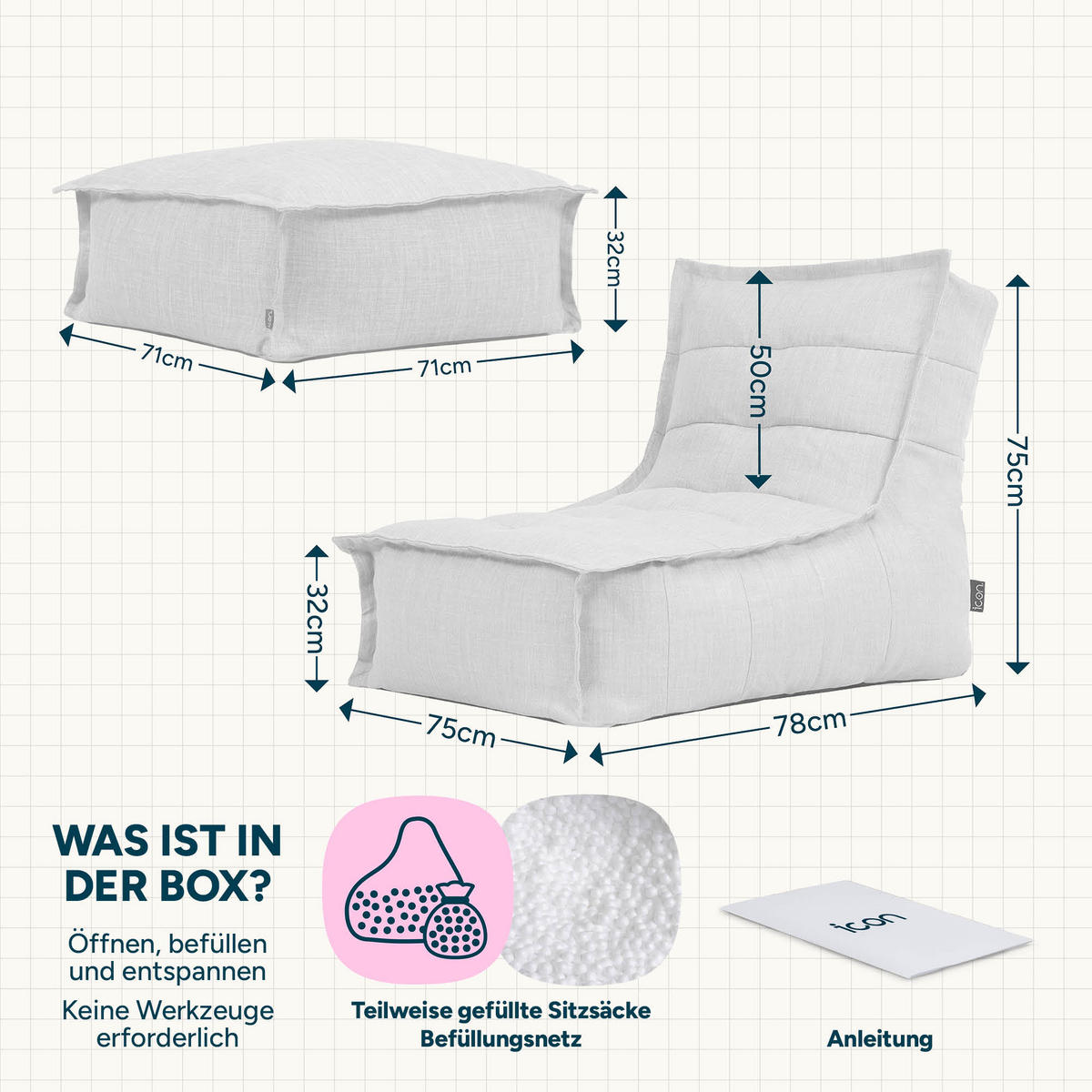 OUTDOORSITZSACK Skandi mit Hocker - Salbeigrün, Textil (75/75/96cm) - icon