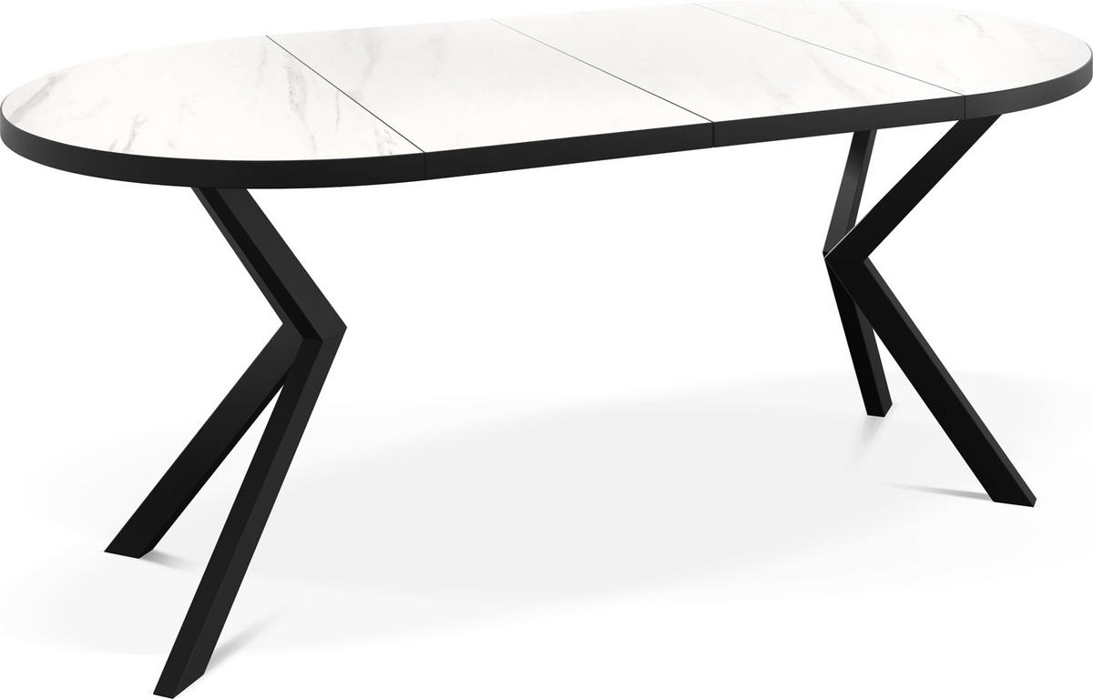 ESSTISCH Vincento runder ausziehbar, Marmor Weiß 100-180/100/76 cm - Ecru/Schwarz, Holzwerkstoff/Metall (100/100/76cm) - WFL GROUP